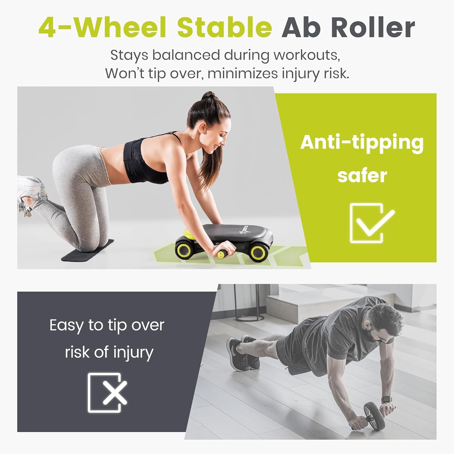 Slide Fit, Ab Roller Board with 4 Wheels, Automatic Rebound Abdominal Wheel for Core Workout, Ab Exercise Equipment, Abdominal Exerciser, Heroboard Fitness Rolling Board with Knee Pad