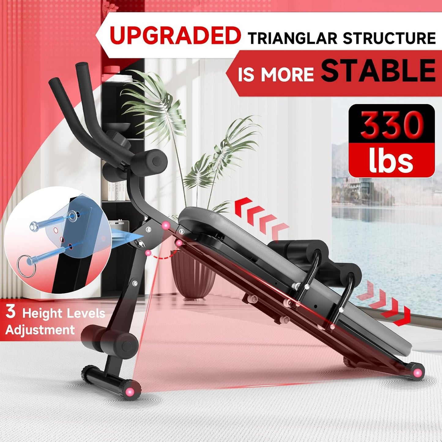 Ab Machine, 5-In-1 Adjustable Ab Workout Bench Core Abdomen Trainer for Stomach Workout, Crunch Machine Exercise Equipment for Home Gym - Sit UP, Push UP, Leg Press, Glider, Roman Chair, 330Lbs Capacity