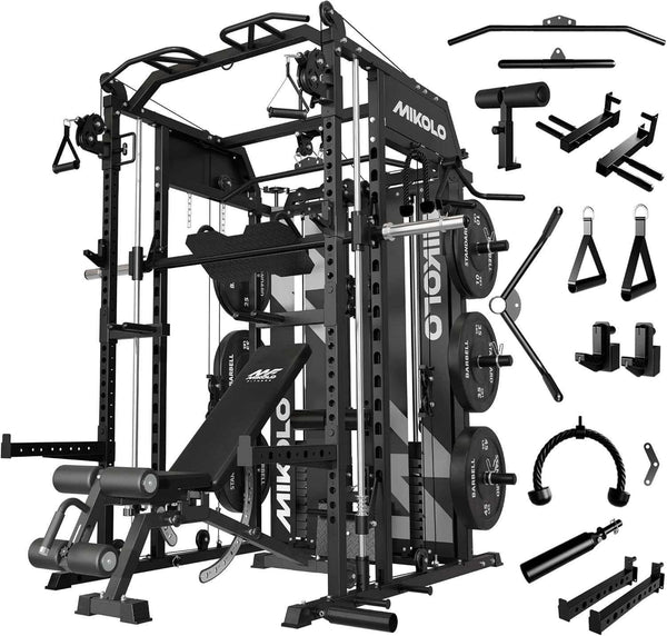 Mikolo Smith Machine dual 264 lb weight stack home gym with 10 workout stations and steel frame