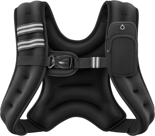 Weighted Vest, 6Lb/8Lb/12Lb/16Lb/20Lb/25Lb/30Lb Weight Vest with Reflective Stripe for Workout, Strength Training, Running, Fitness, Muscle Building, Weight Loss, Weightlifting