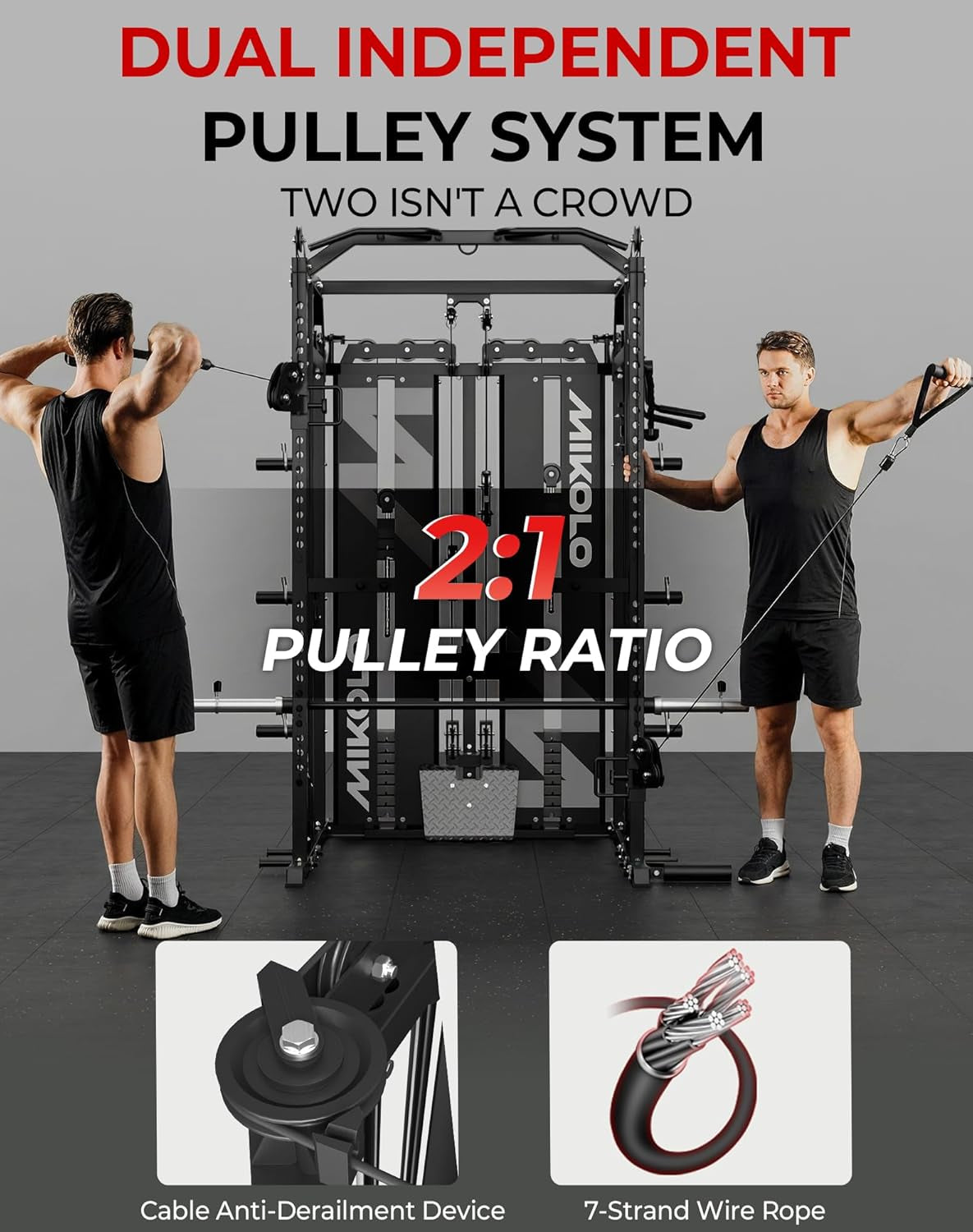 Smith Machine with Weight Stack, Power Cage Home Gym System with LAT Pulldown & Cable Crossover, Multi-Functional Trainer with Dual Pulley System, Includes 10+ Free Attachments