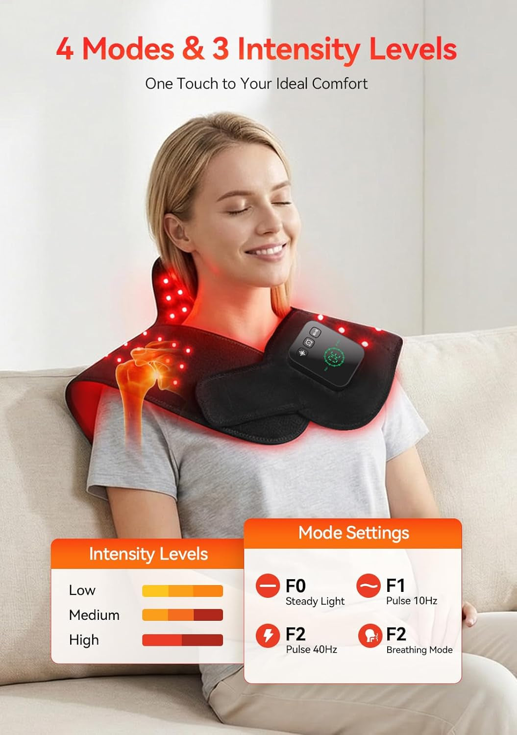 Red Light Therapy for Neck&Shoulder, 660Nm&850Nm Infrared Light Therapy for Pad&Wrap with Pulse Mode Timer Remote Control, Red Light Therapy Device for Home Office