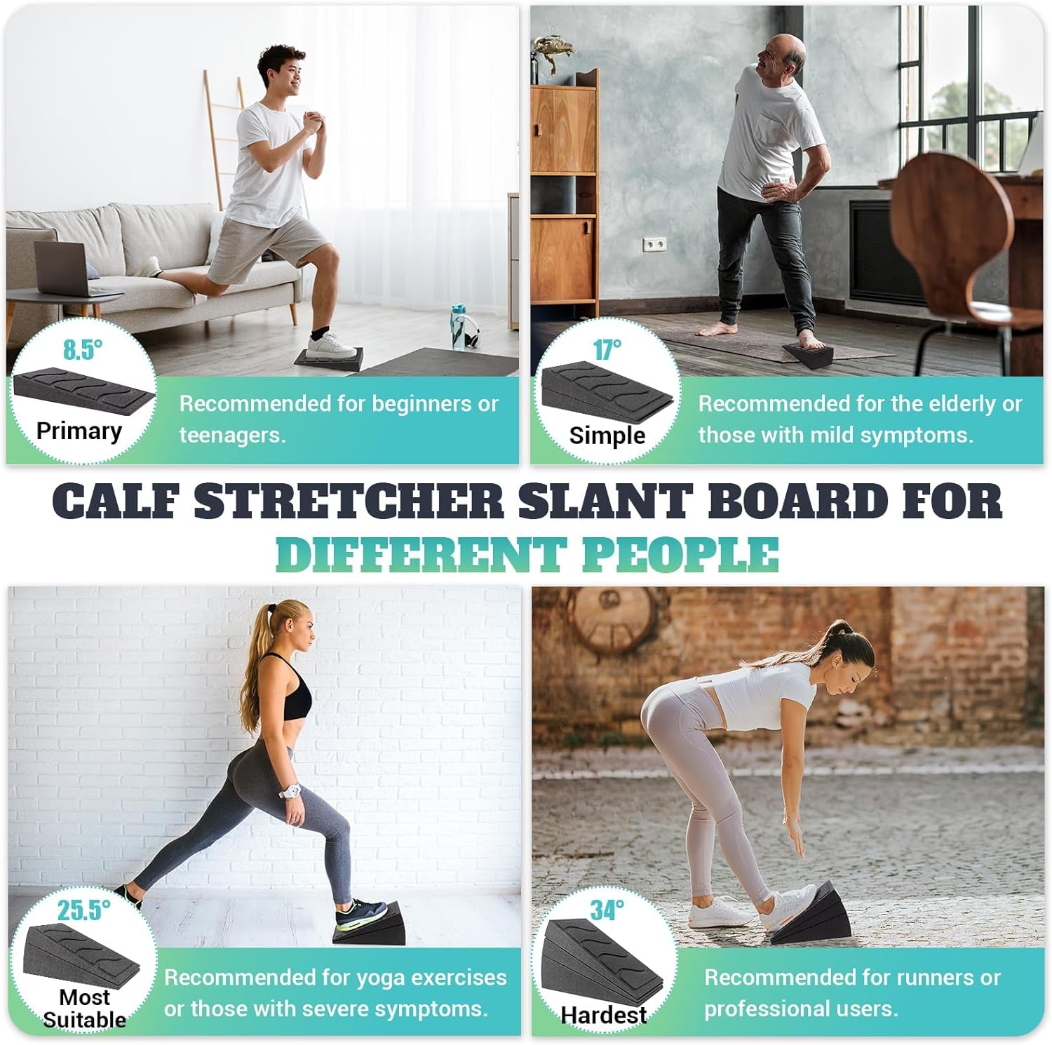 Slant Board for Calf Stretching, 5 Adjustable Angles Incline Board for Squat Wedge, 480 Lbs Weight Capacity Calf Stretch Yoga Foam Wedge for Exercise, Squat, Ankle Mobility & Physical Therapy