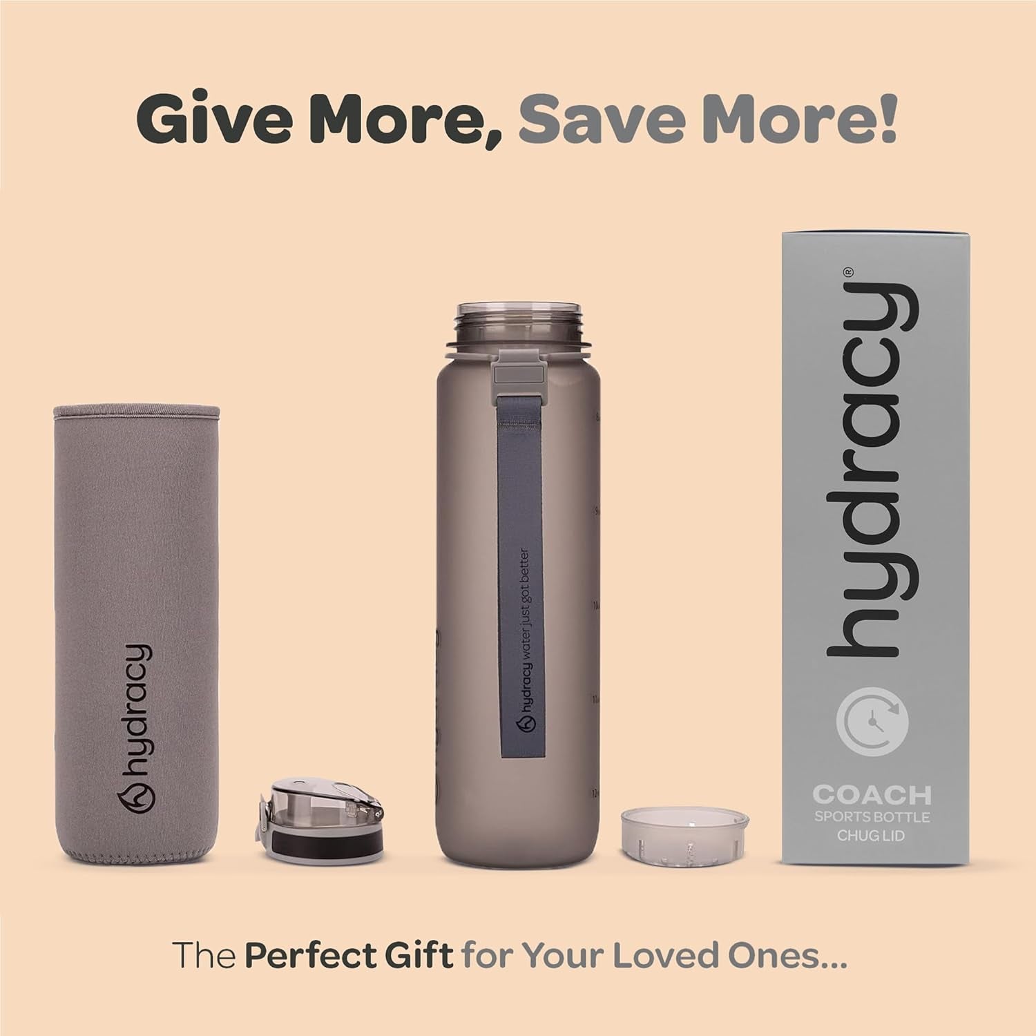 Water Bottle with Time Marker -Large BPA Free Water Bottle & No Sweat Sleeve -Leak Proof Gym Bottle with Times to Drink - Ideal for Fitness Sports & Outdoors