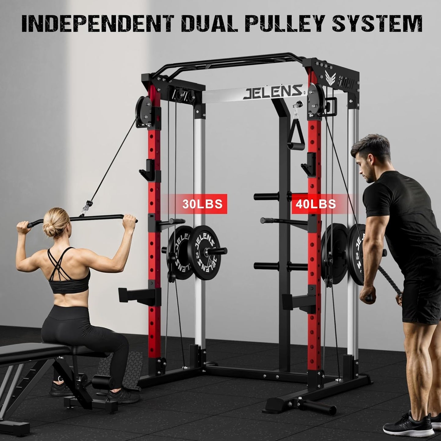 C21 Power Cage with Independent Dual Pulley System, 6-In-1 Multi-Functional Squat Rack for Home Gym, 2000LBS Full Body Workout Power Rack