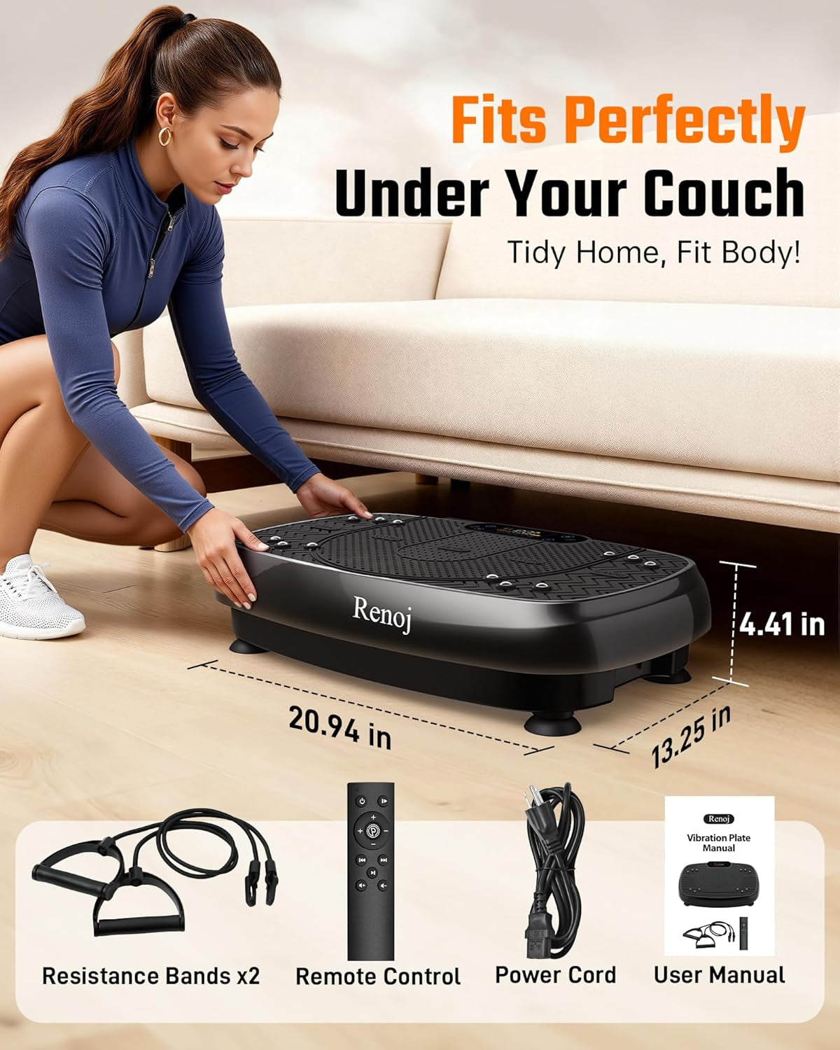 Vibration Plate Exercise Machine, 450Lbs Capacity Full Body Workout Platform, LED Display, Bluetooth Audio, Resistance Bands for Home Gym Office Fitness, Lymphatic Drainage and Weight Loss