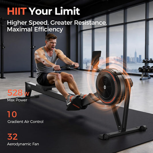 R2 Rowing Machine for Home, Professional Adjustable Air Resistance Rower Machines with Self-Powered Monitor, 53.7'' Row Rail, Ergonomic Comfort Seat, Easy Storage