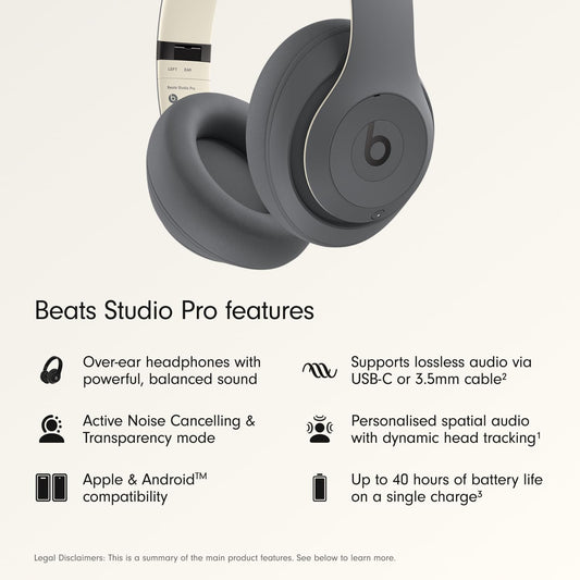 Studio Pro - Premium Wireless Over-Ear Headphones- up to 40-Hour Battery Life, Active Noise Cancelling, USB-C Lossless Audio, Apple & Android Compatible - Amazon Exclusive Sand Gray