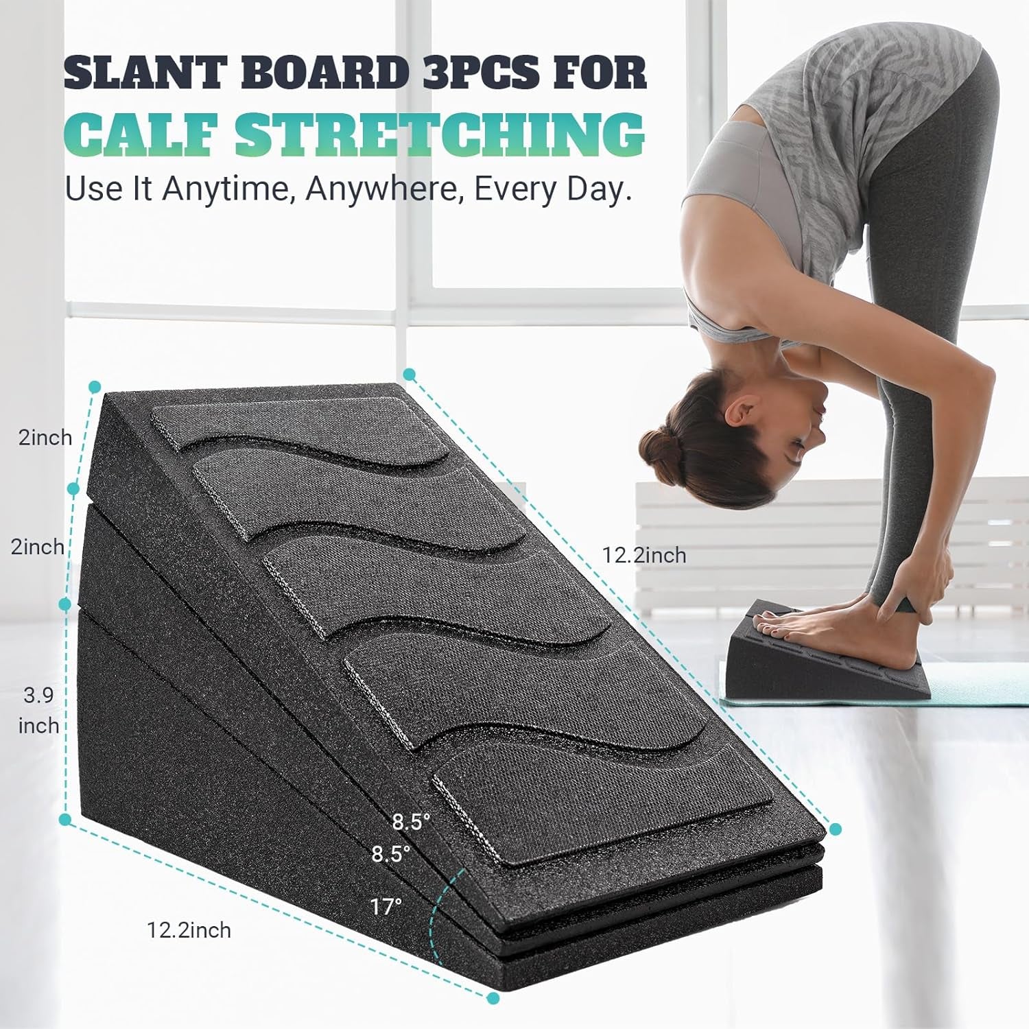 Slant Board for Calf Stretching, 5 Adjustable Angles Incline Board for Squat Wedge, 480 Lbs Weight Capacity Calf Stretch Yoga Foam Wedge for Exercise, Squat, Ankle Mobility & Physical Therapy