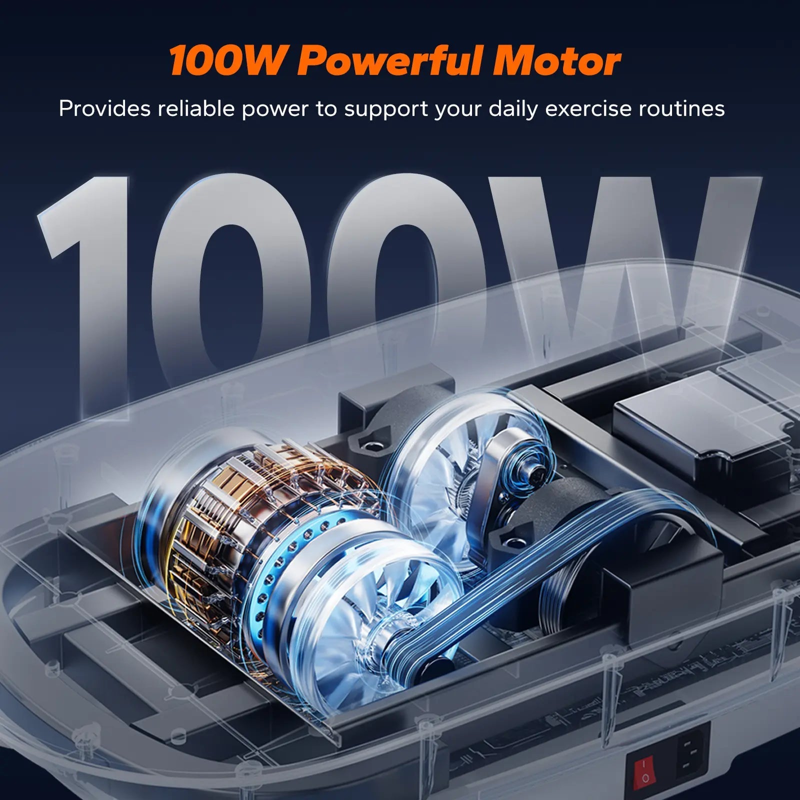 100W powerful motor with detailed design on a dark background