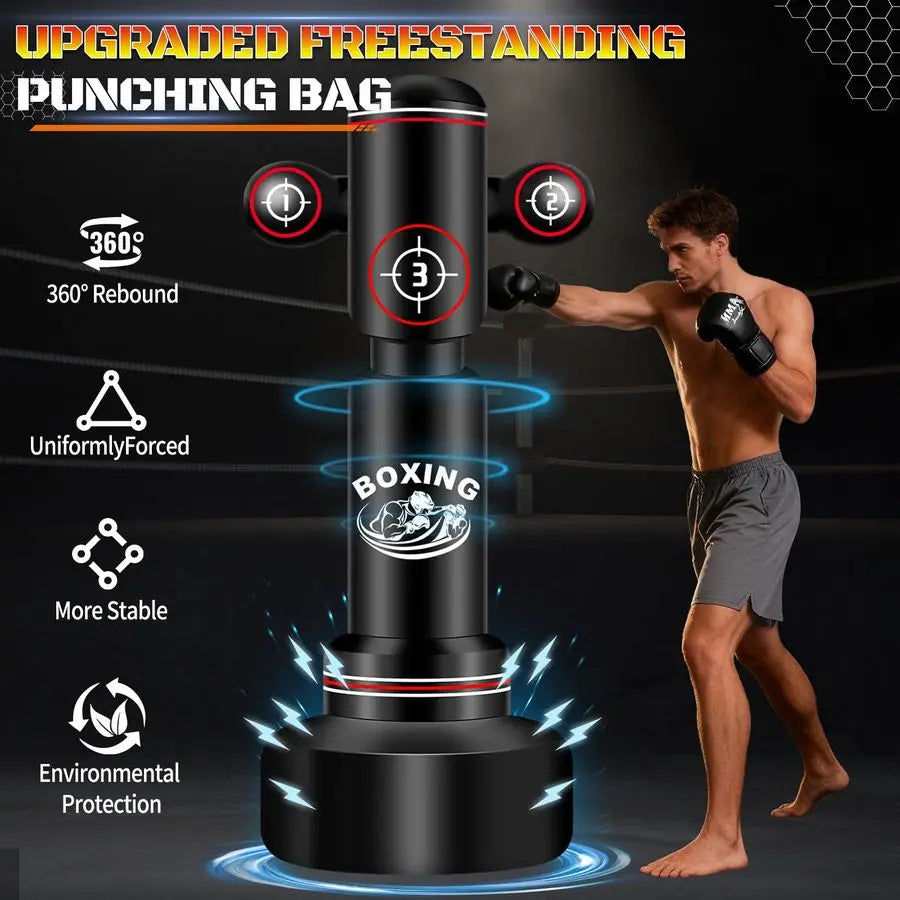 Boxing Bag with Stand for Adult Teens, 70 Freestanding Punching Bag with Boxing Gloves, Men Women Standing Kickboxing Bag, Kickb