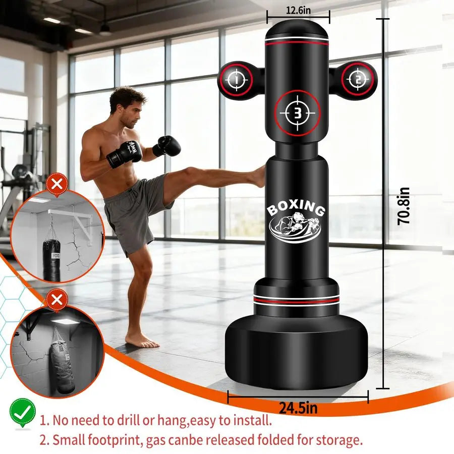 Boxing Bag with Stand for Adult Teens, 70 Freestanding Punching Bag with Boxing Gloves, Men Women Standing Kickboxing Bag, Kickb