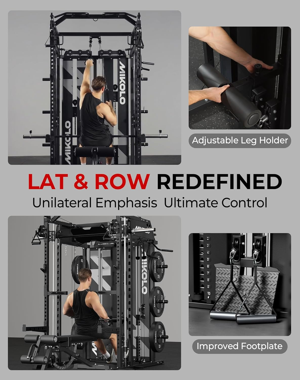 Smith Machine with Weight Stack, Power Cage Home Gym System with LAT Pulldown & Cable Crossover, Multi-Functional Trainer with Dual Pulley System, Includes 10+ Free Attachments