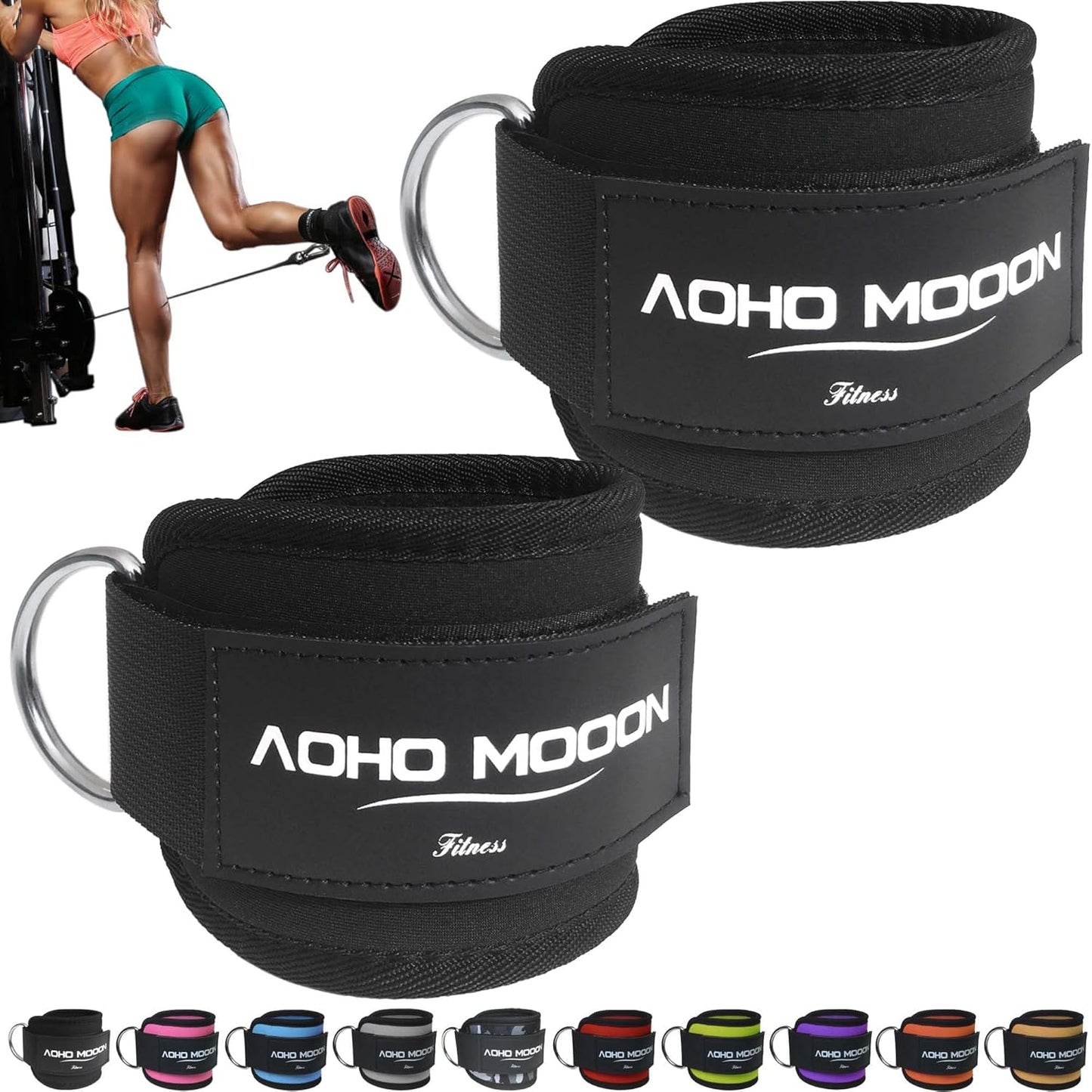 Velcro Comfortable Adjustable Padded Ankle Wrist Cuffs Neoprene Padded Straps D-Ring Glute Kickback for Cable Machine, Ideal for Glutes Exercises