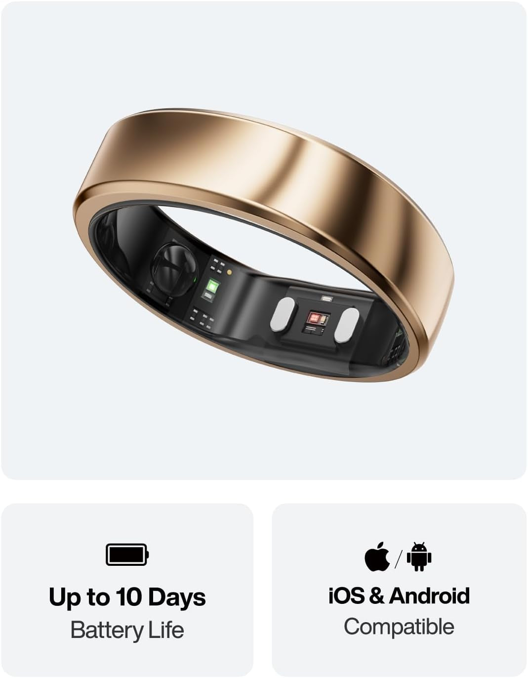 Gen 2 Air, Ultra-Thin AI Smart Ring, 10-Day Battery Life, Fitness/Sleep/Stress/Hr Tracker for Women&Men, No App Fee for Standard Features, Ios & Android Compatible (Size 8, Dune Gold)