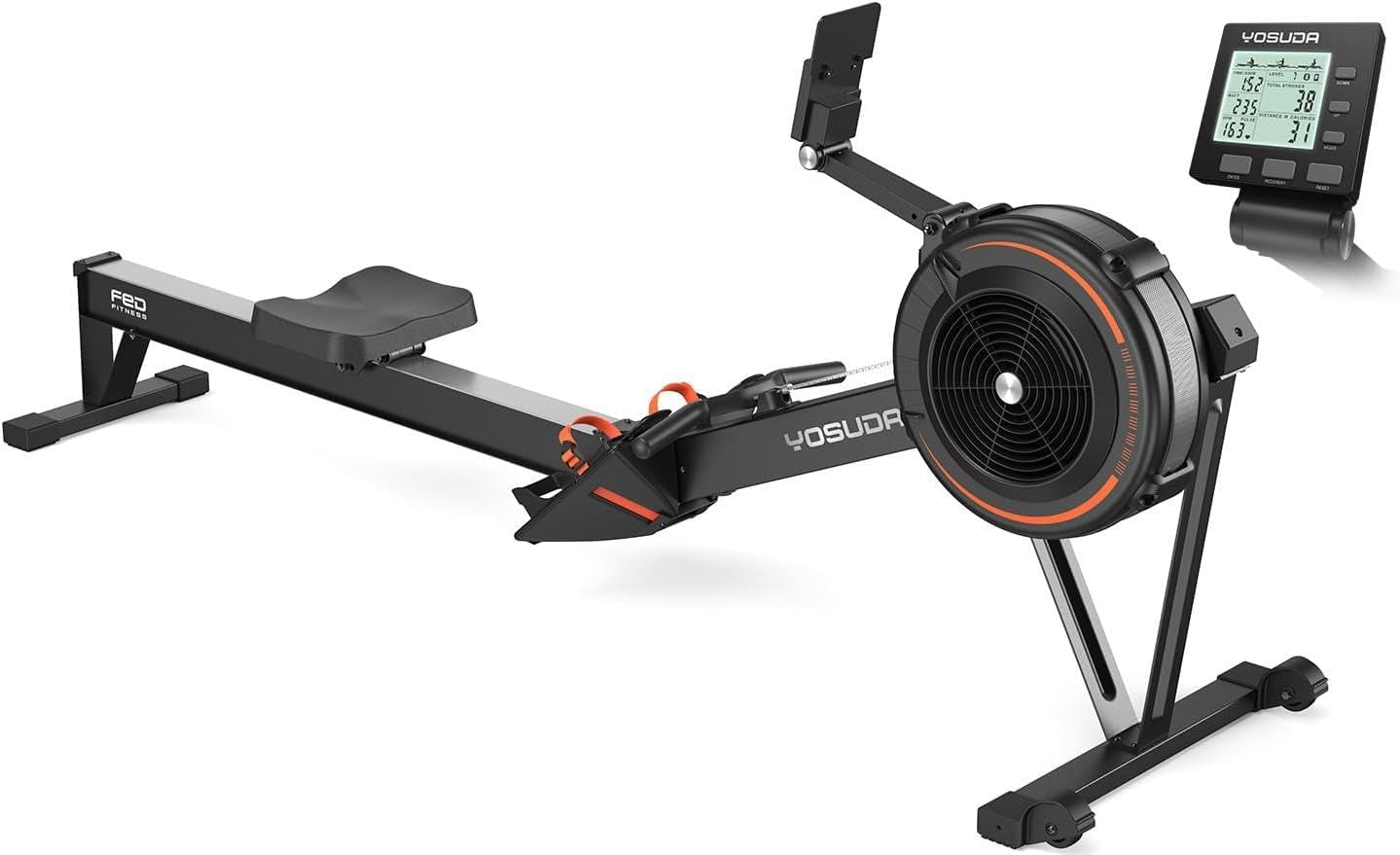 R2 Rowing Machine for Home, Professional Adjustable Air Resistance Rower Machines with Self-Powered Monitor, 53.7'' Row Rail, Ergonomic Comfort Seat, Easy Storage