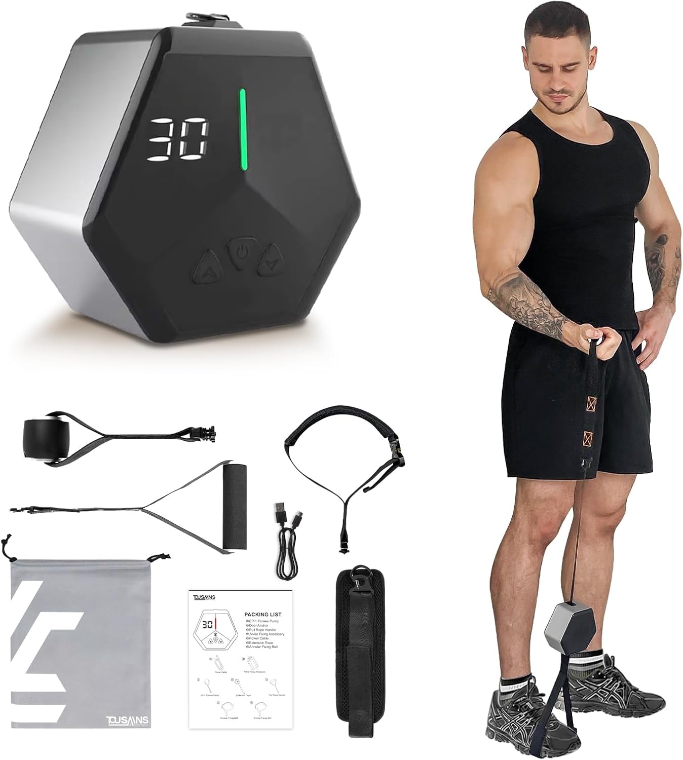 3 Resistance Modes Portable Gym HIVEGYM Power Pump, Compact Home Gym Cable Machine with Fan-Cooled Power Pump, 3-30Kg Adjustable Resistance, Smart LCD, Rechargeable for Home & Travel Workouts