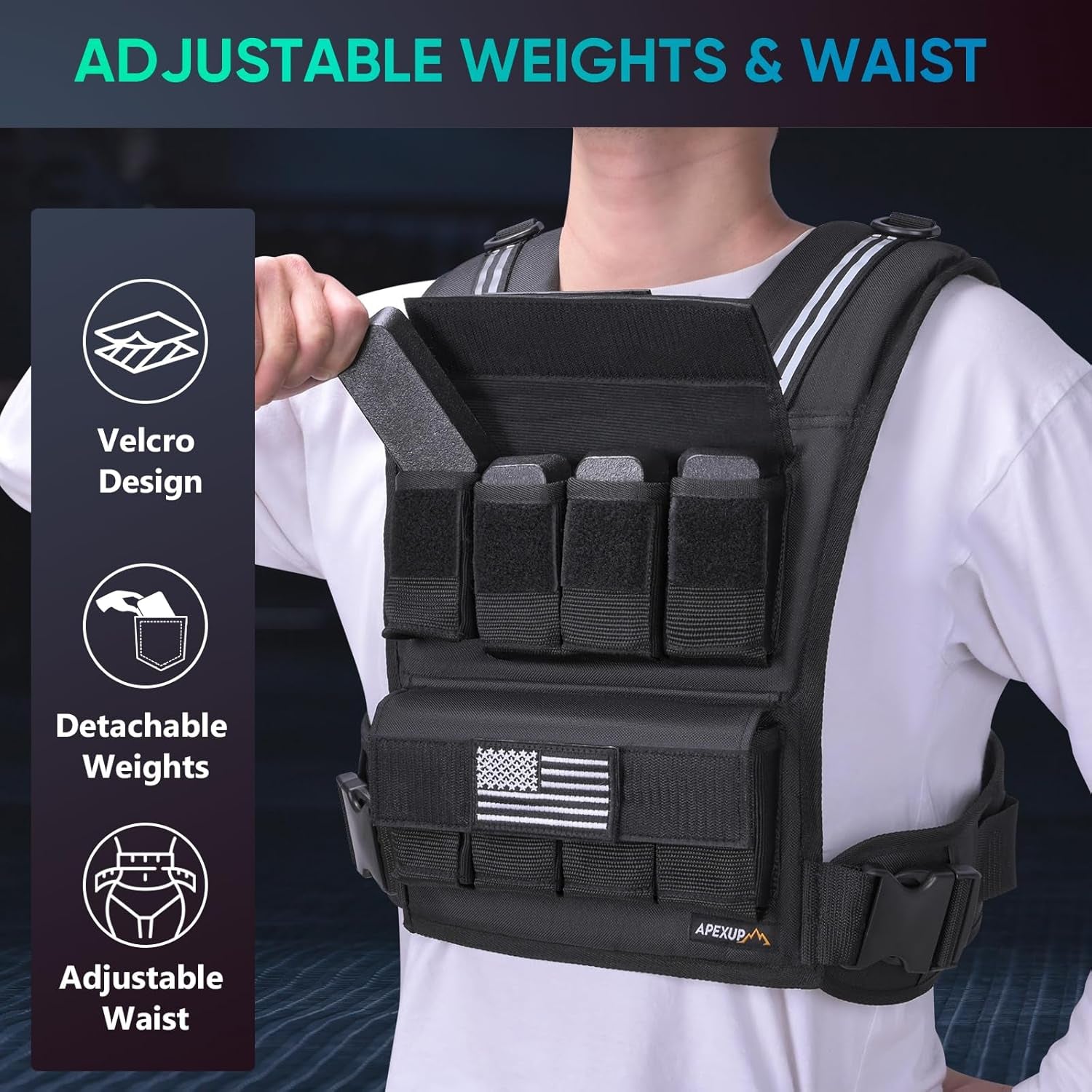 Adjustable Weighted Vest Men 20Lbs/30Lbs/40Lbs Weights with Reflective Stripe, Weight Vest Woman Workout Vest for Strength Training Running Walking