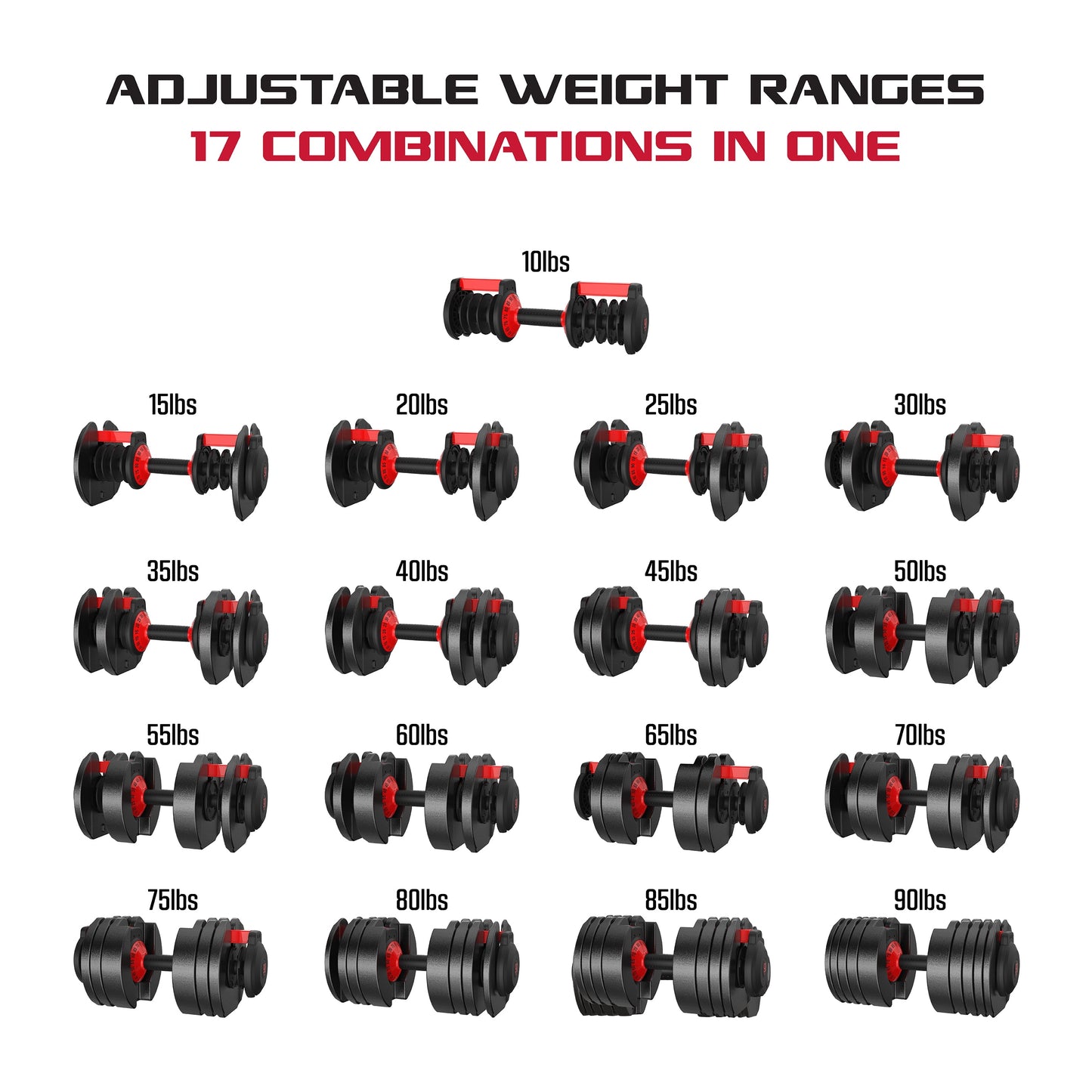 Smartbell XL, 90Lb Adjustable Dumbbell Set with Quick-Select Weights for Home Gym
