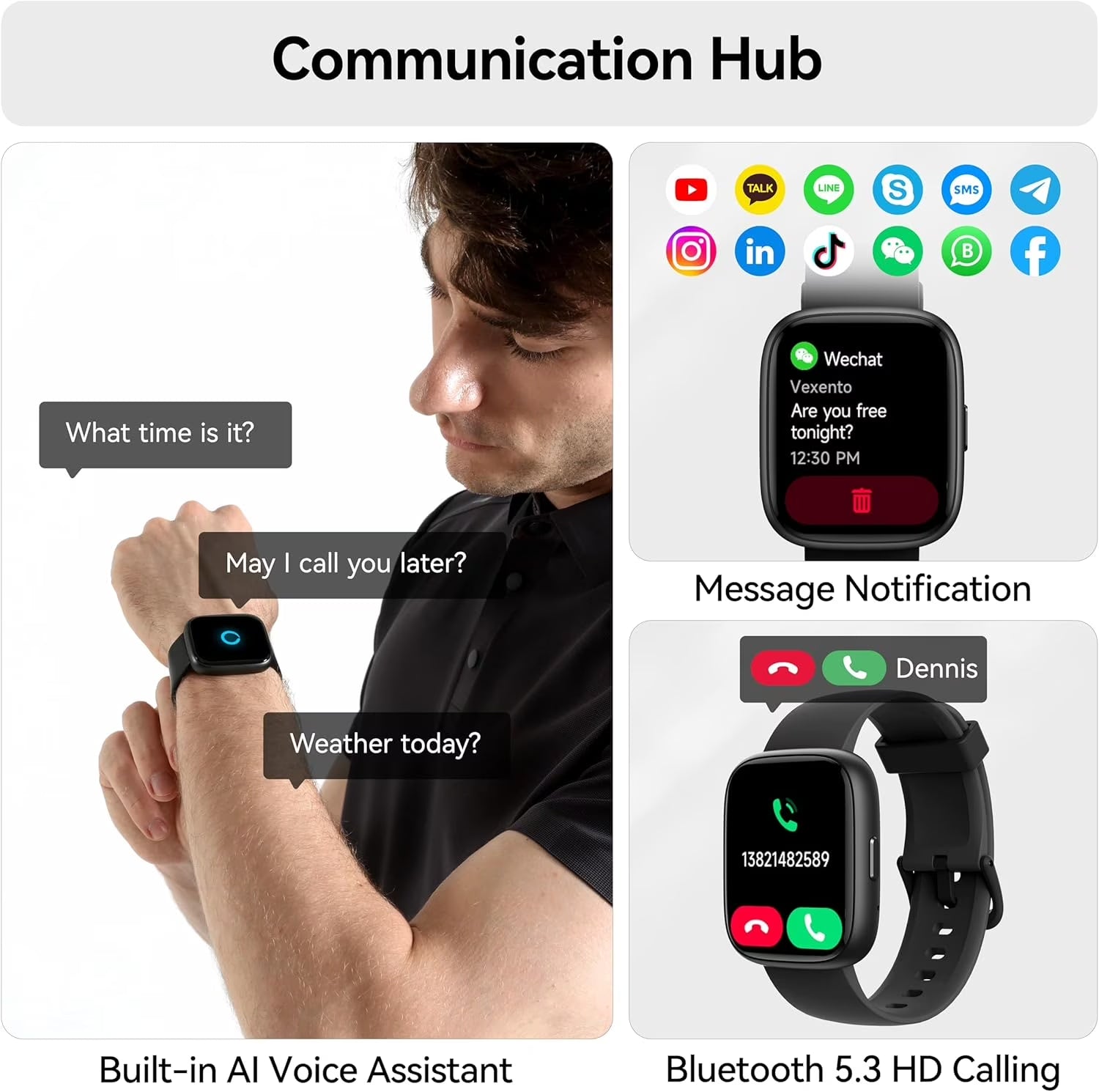 Smart Watch with Alexa Built‑In, 1.83” HD Display, Bluetooth Call, Fitness Tracker with 120+ Sports Modes, IP68 Waterproof Activity Watch for Android & iPhone – Black