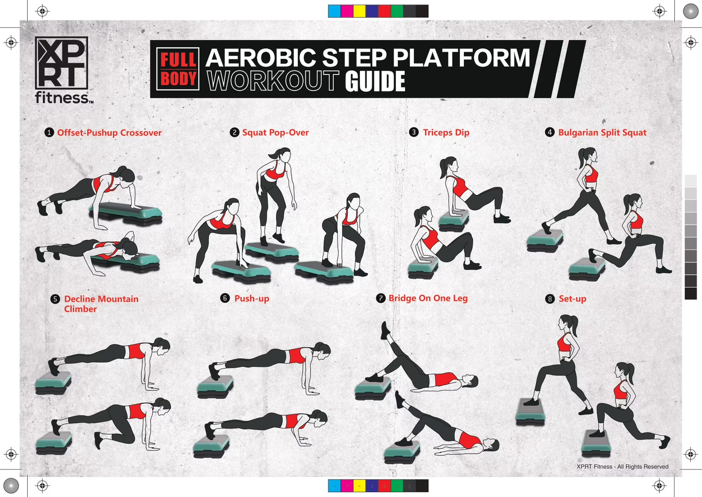Aerobic Stepper 43’’ Platform with 4 Risers Health Club Size Step Exercise - Green with Rubber Cover
