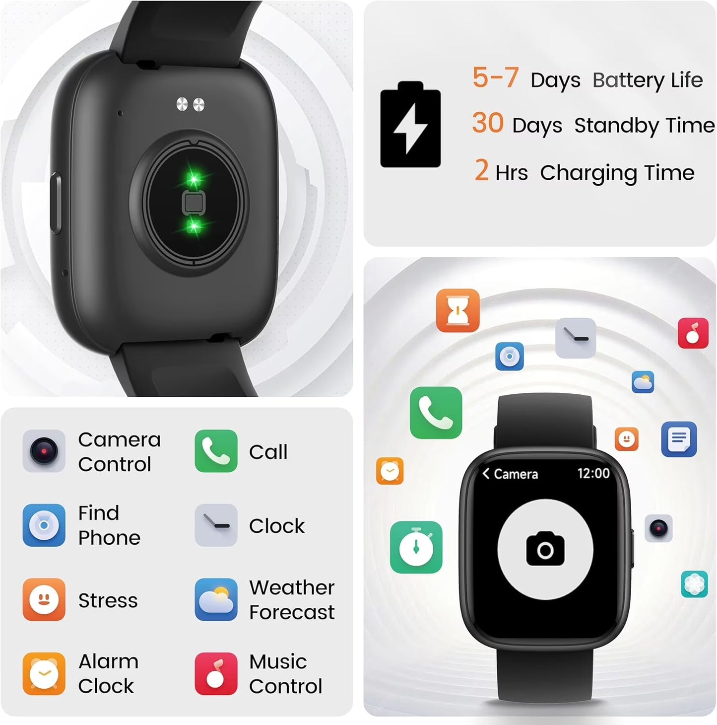 Smart Watch with Alexa Built‑In, 1.83” HD Display, Bluetooth Call, Fitness Tracker with 120+ Sports Modes, IP68 Waterproof Activity Watch for Android & iPhone – Black