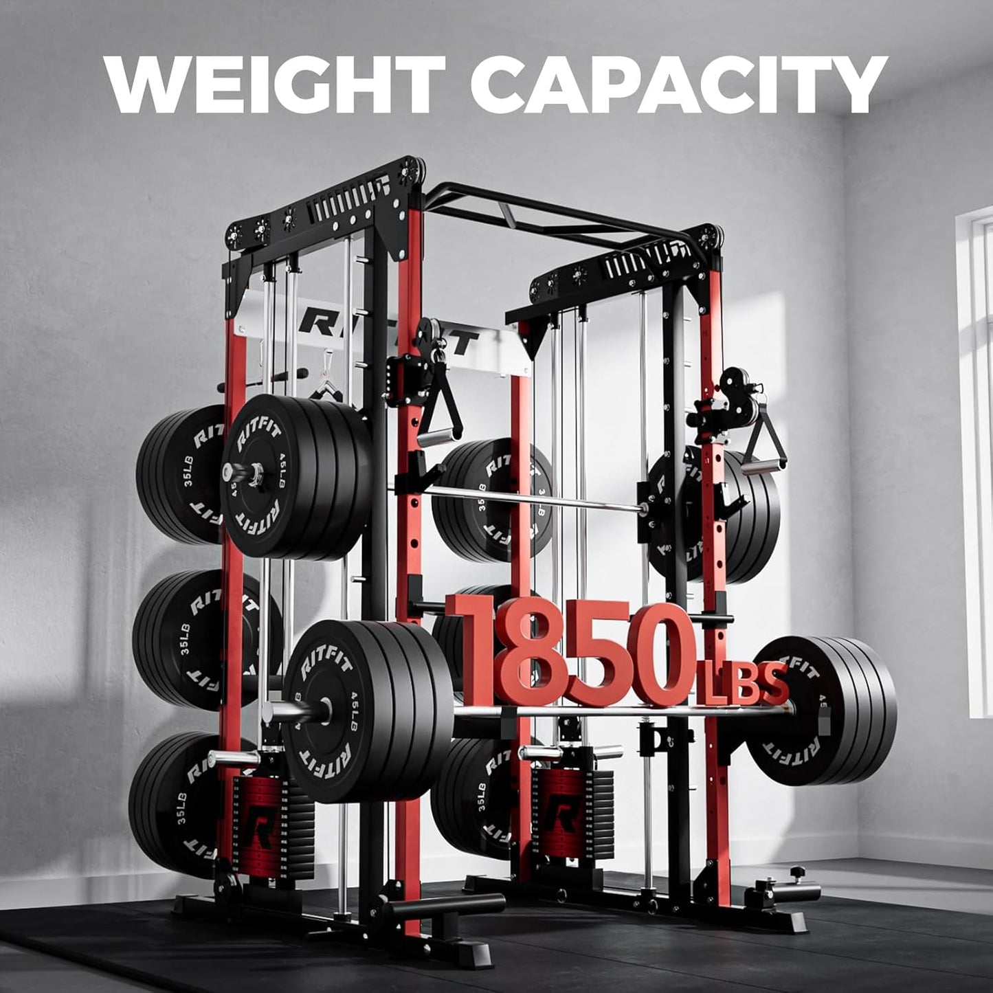 M1 Pro Smith Machine Package, All-In-One Power Cage with Weight Stack Set, Includes LAT Pulldown & Cable Crossover System for Home Gym