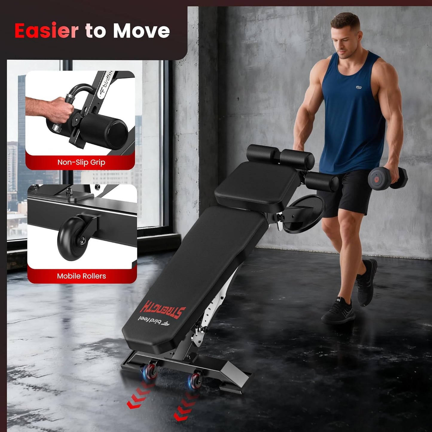 Commercial Adjustable Weight Bench, 1800LBS Heavy Duty Workout Bench for Home Gym Strength Training, Removable Leg Holder for Flat/Incline/Decline Sit up & Full Body Workout