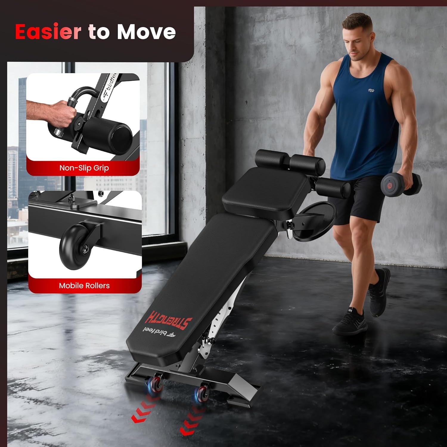 Commercial Adjustable Weight Bench, 1800LBS Heavy Duty Workout Bench for Home Gym Strength Training, Removable Leg Holder for Flat/Incline/Decline Sit up & Full Body Workout