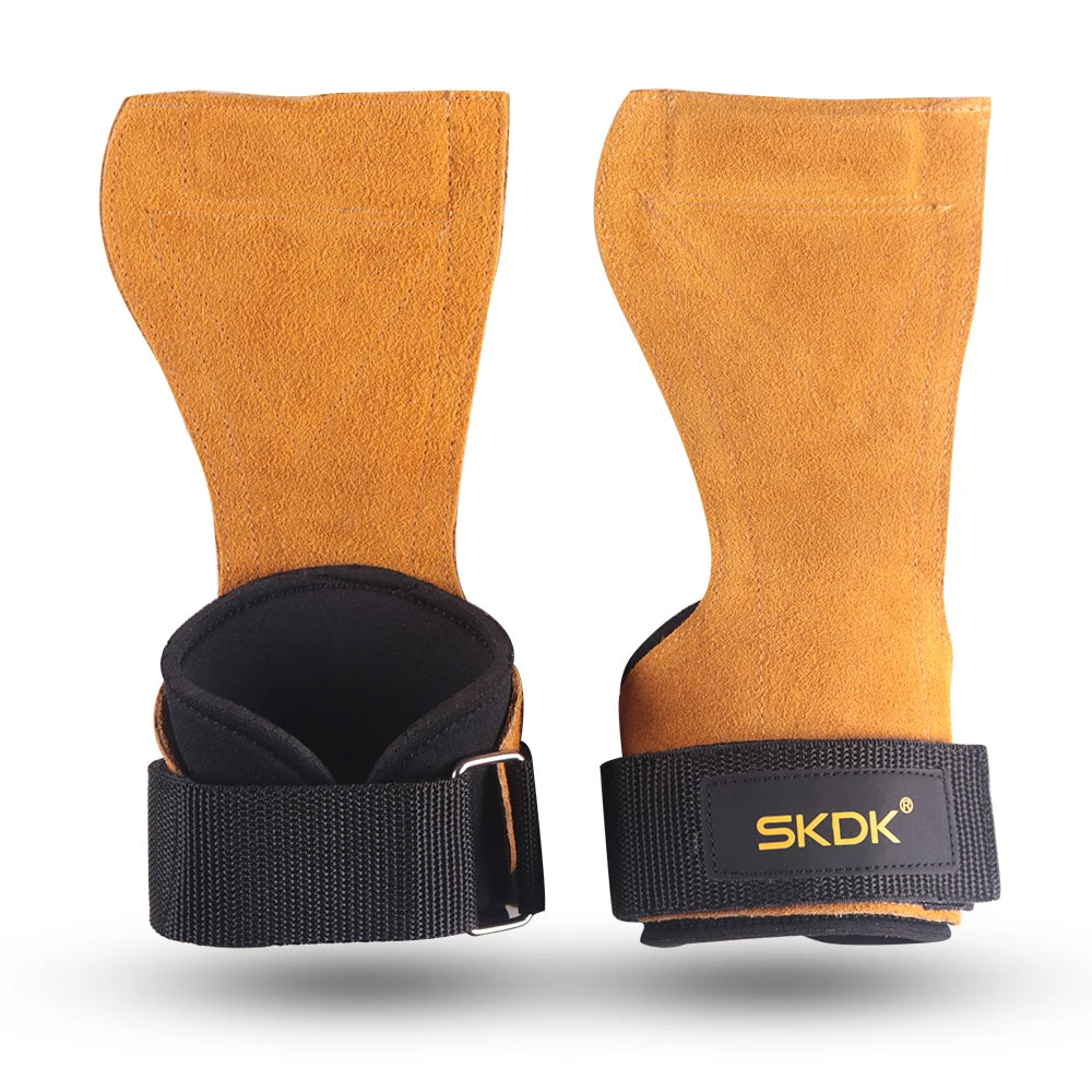 Gym Grips for Men Women Cowhide Palm Guards Weightlifting Fitness Workout Gloves Grips with Wrist Wraps Training Equipment