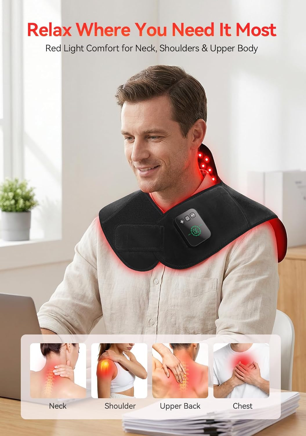 Red Light Therapy for Neck&Shoulder, 660Nm&850Nm Infrared Light Therapy for Pad&Wrap with Pulse Mode Timer Remote Control, Red Light Therapy Device for Home Office