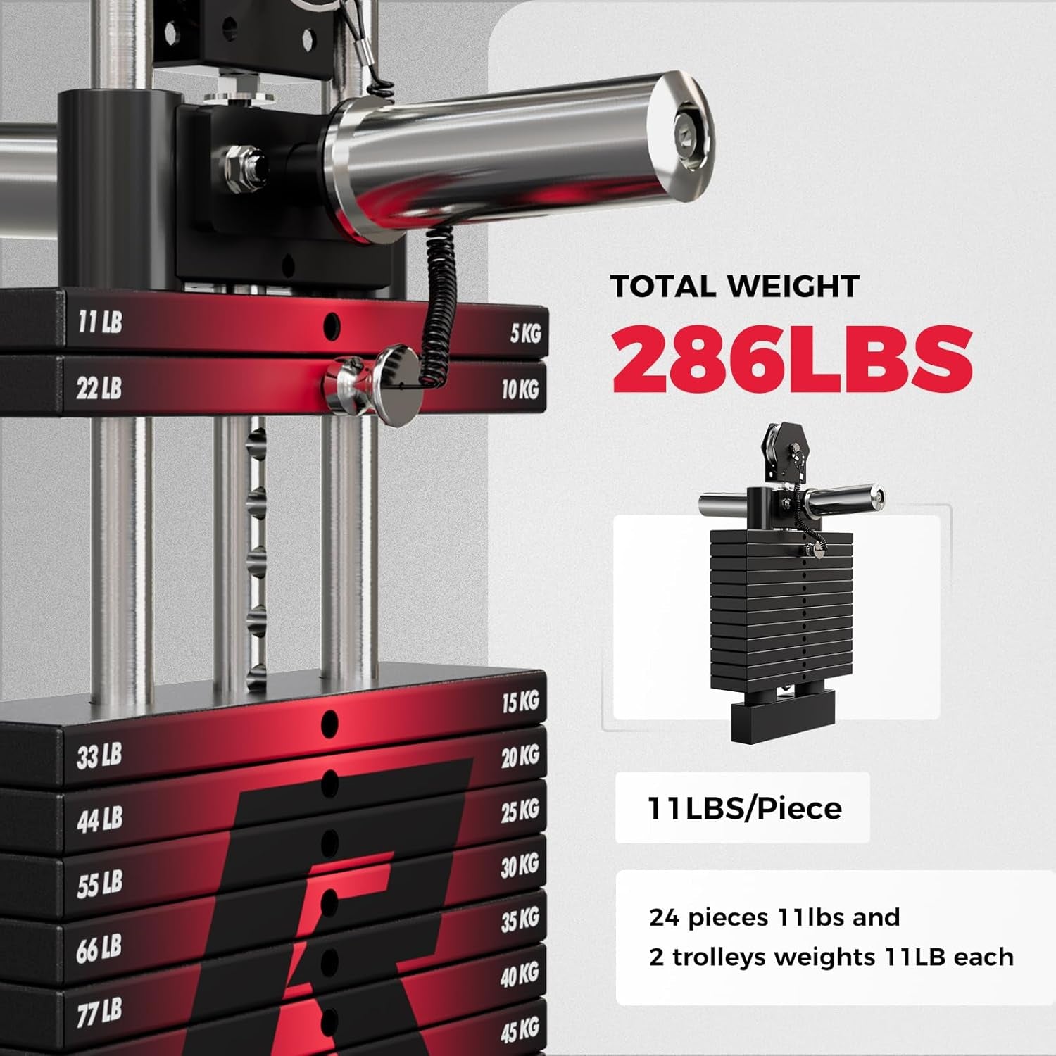 M1 Pro Smith Machine Package, All-In-One Power Cage with Weight Stack Set, Includes LAT Pulldown & Cable Crossover System for Home Gym