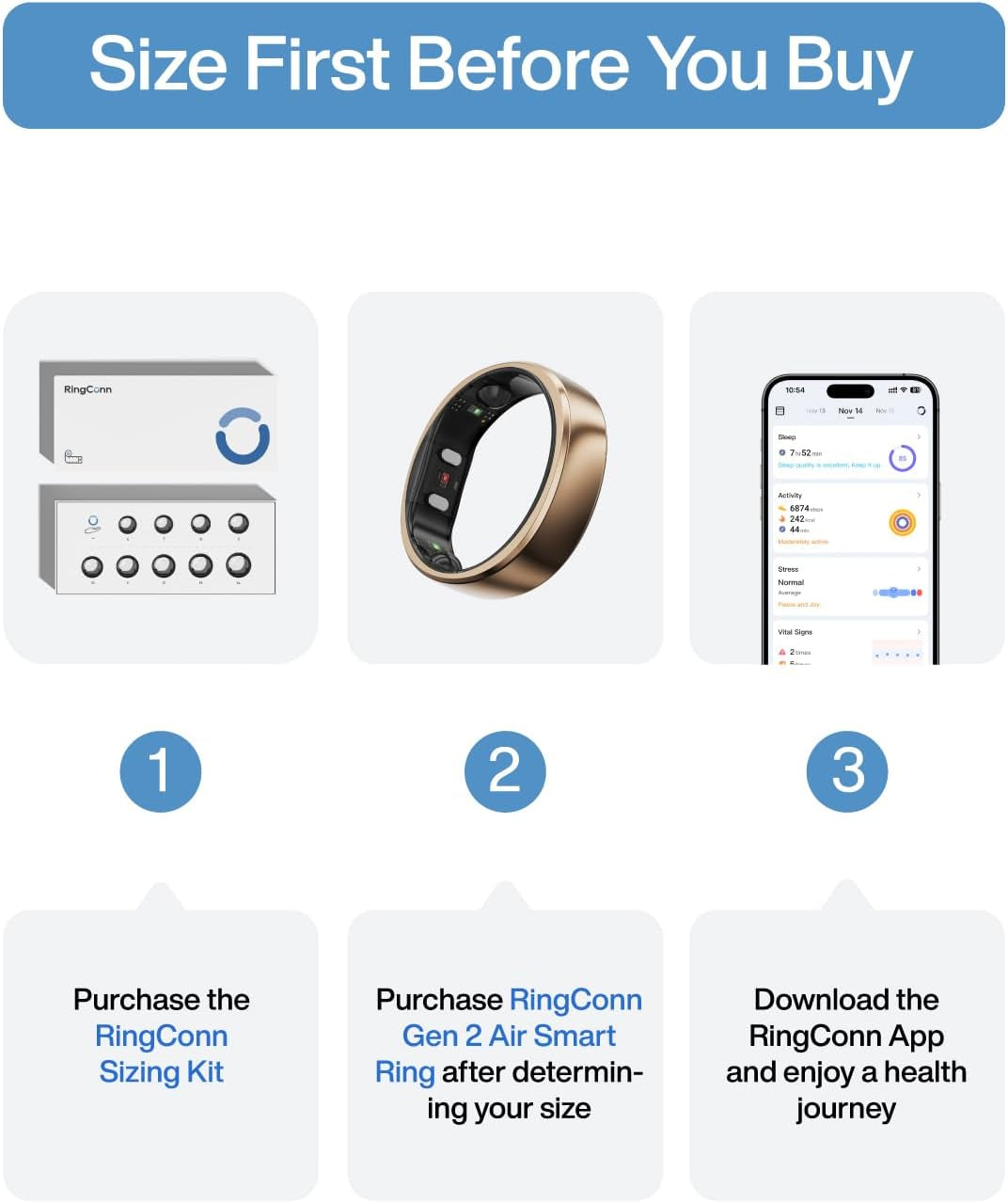 Gen 2 Air, Ultra-Thin AI Smart Ring, 10-Day Battery Life, Fitness/Sleep/Stress/Hr Tracker for Women&Men, No App Fee for Standard Features, Ios & Android Compatible (Size 8, Dune Gold)
