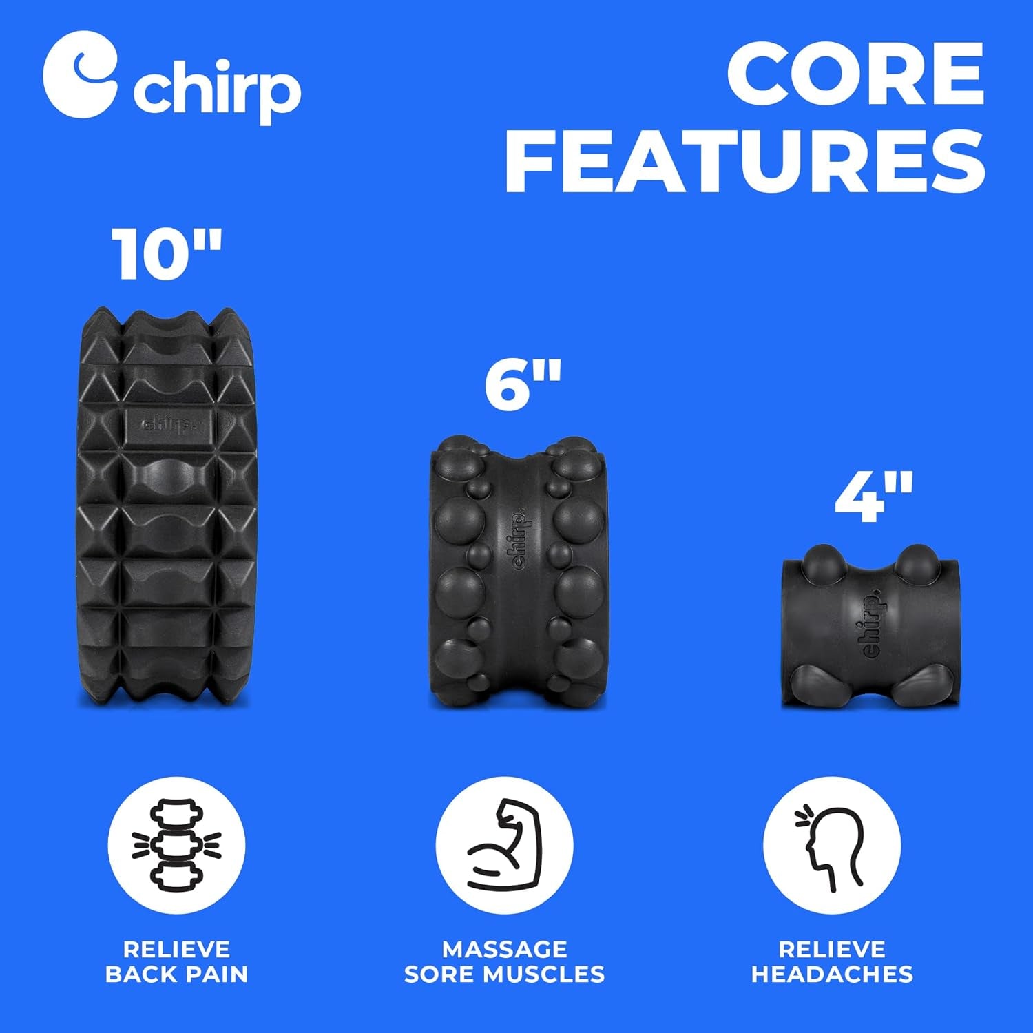 Wheel XR 3P Massage Roller Set - 10” Acupressure, 6” Knot-Kneading Thumb, 4” Neck & Headache Tension Relief, High Density Foam Massage Rollers for Back & Neck Pain, 500Lbs Capacity, Mint