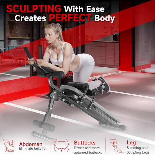 Ab Machine, 5-In-1 Adjustable Ab Workout Bench Core Abdomen Trainer for Stomach Workout, Crunch Machine Exercise Equipment for Home Gym - Sit UP, Push UP, Leg Press, Glider, Roman Chair, 330Lbs Capacity