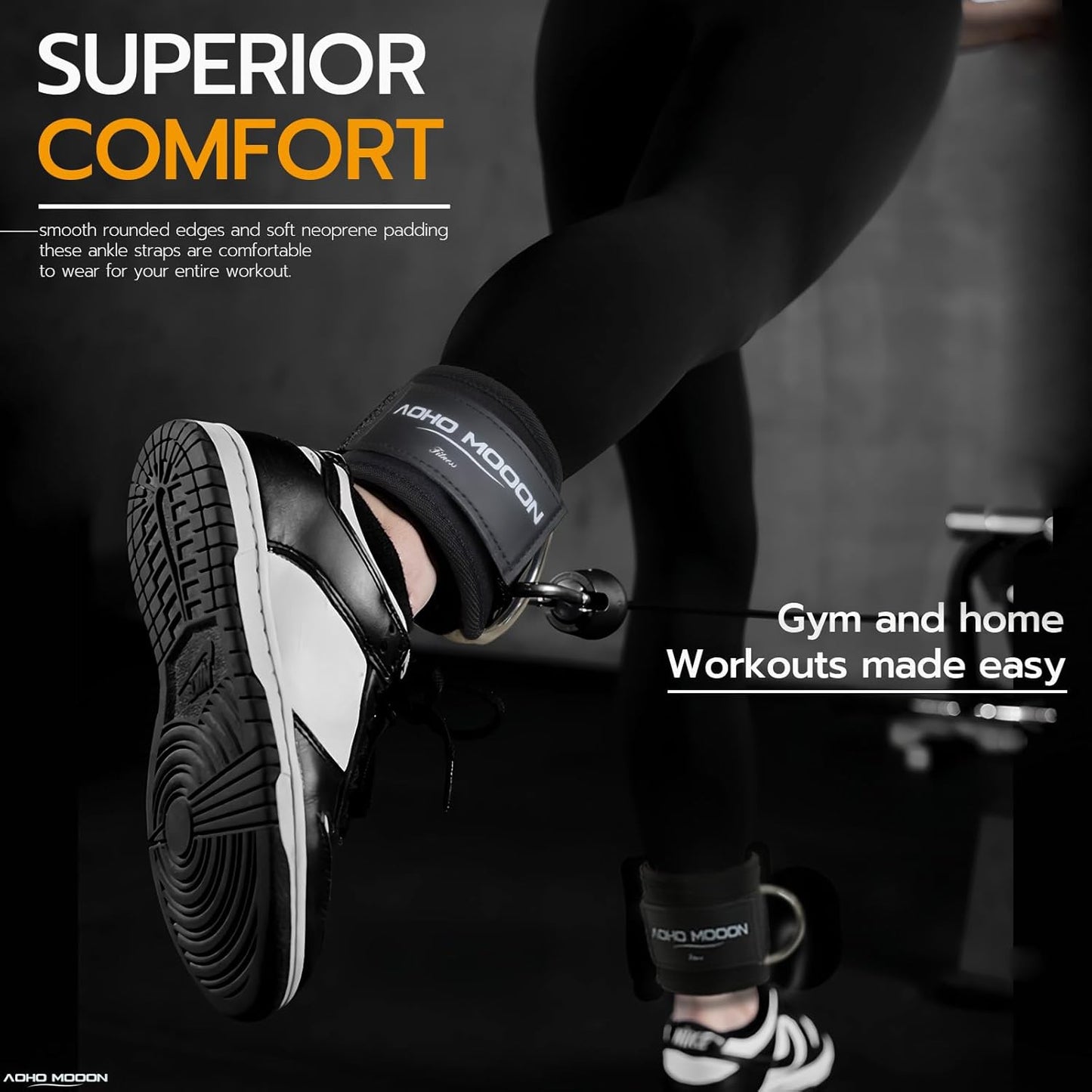 Velcro Comfortable Adjustable Padded Ankle Wrist Cuffs Neoprene Padded Straps D-Ring Glute Kickback for Cable Machine, Ideal for Glutes Exercises