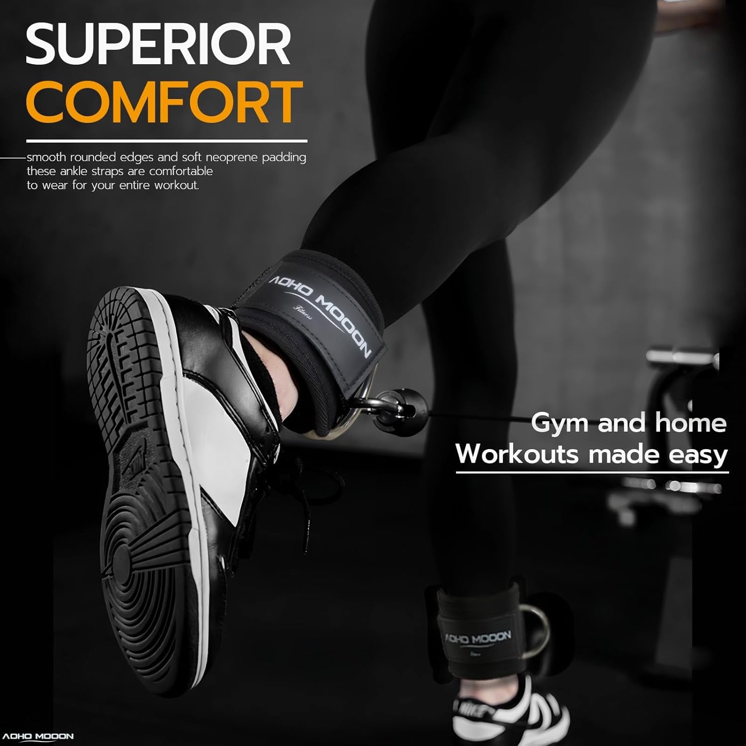 Velcro Comfortable Adjustable Padded Ankle Wrist Cuffs Neoprene Padded Straps D-Ring Glute Kickback for Cable Machine, Ideal for Glutes Exercises