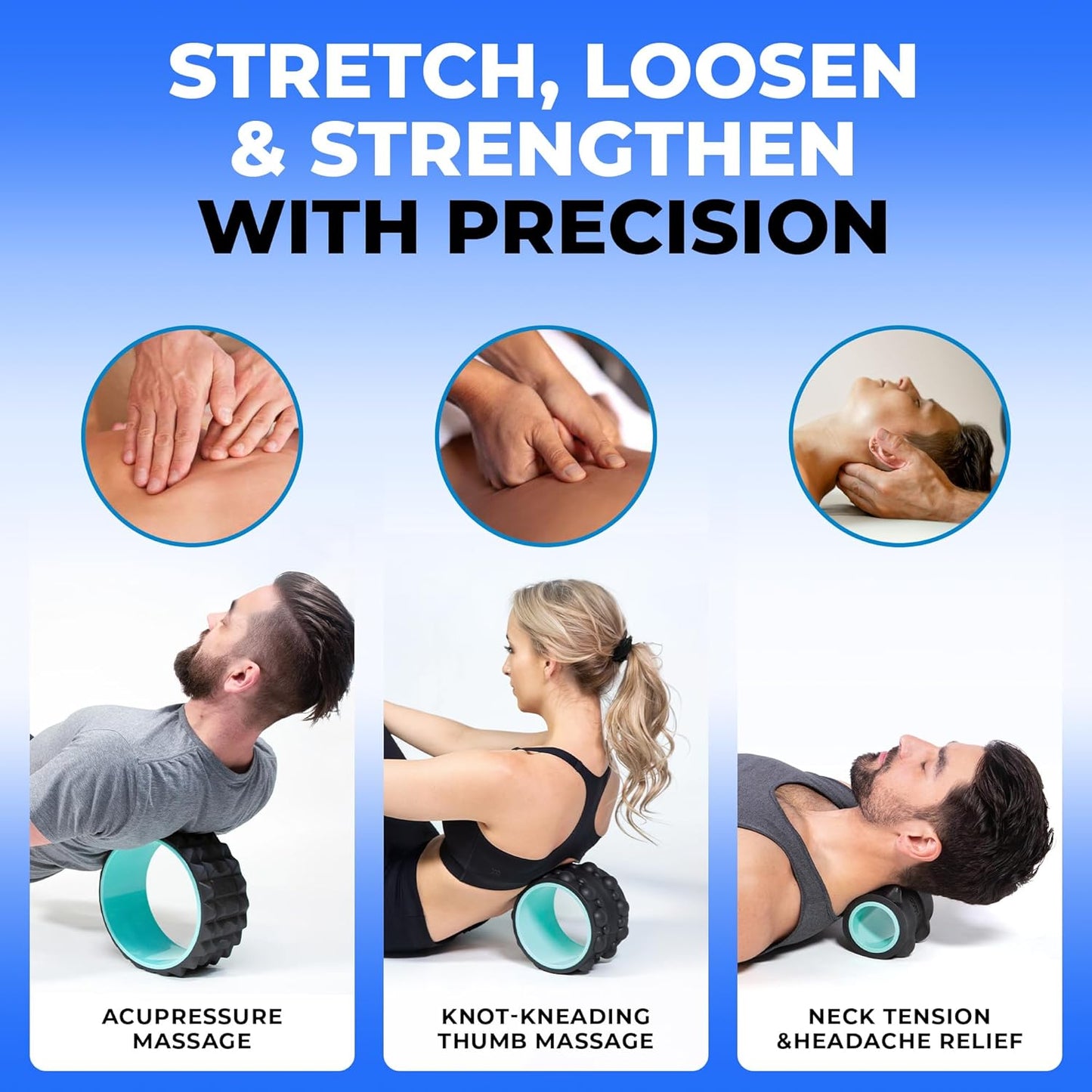 Wheel XR 3P Massage Roller Set - 10” Acupressure, 6” Knot-Kneading Thumb, 4” Neck & Headache Tension Relief, High Density Foam Massage Rollers for Back & Neck Pain, 500Lbs Capacity, Mint