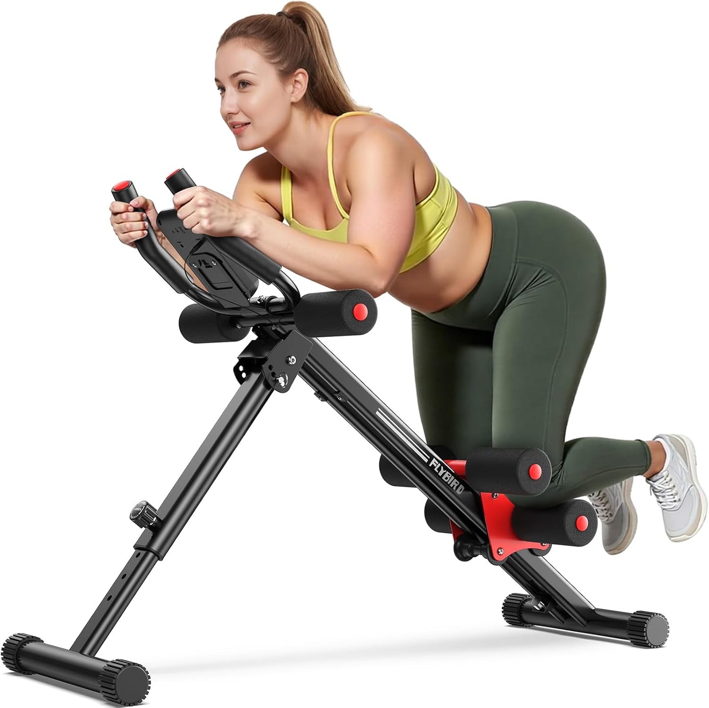 AW1 Ab Workout Machine, Ab Crunch Machine Ab Workout Equipment Foldable for Home Gym, Bottom-Up Abdominal Trainer for Core Waist Workout and Body Shaping with Adjustable Heights and Angles, Red