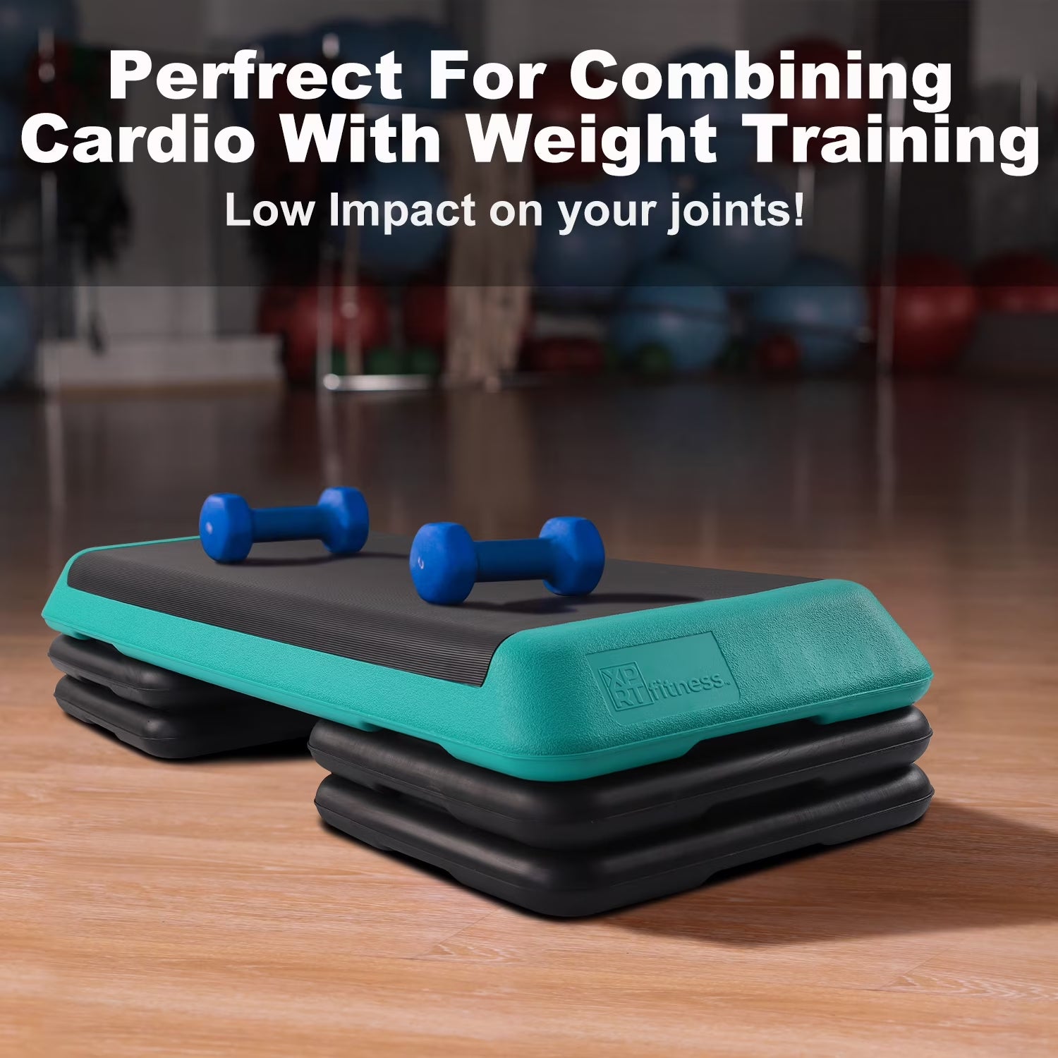 Aerobic Stepper 43’’ Platform with 4 Risers Health Club Size Step Exercise - Green with Rubber Cover