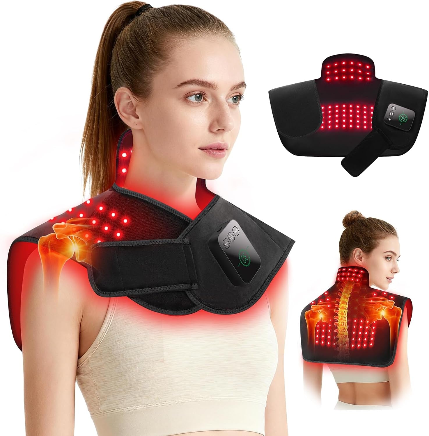 Red Light Therapy for Neck&Shoulder, 660Nm&850Nm Infrared Light Therapy for Pad&Wrap with Pulse Mode Timer Remote Control, Red Light Therapy Device for Home Office