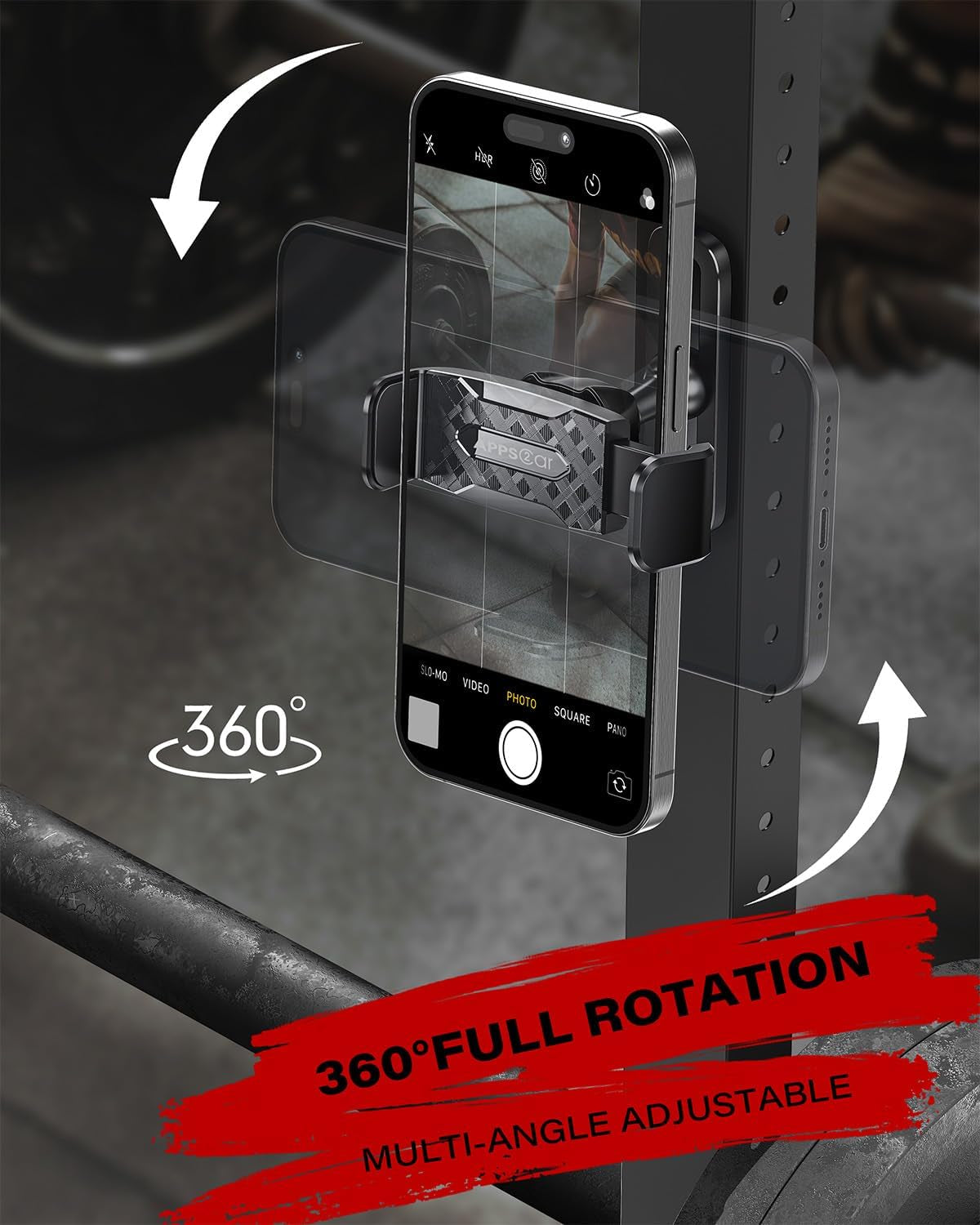 Magnetic Phone Holder for Gym, Alloy Base and Joint for Strong Hold, 360° Adjustable, Compatible with 4.7-6.5 Inch Iphone & Android Phones, Secure Workout Equipment Accessory for Men Women