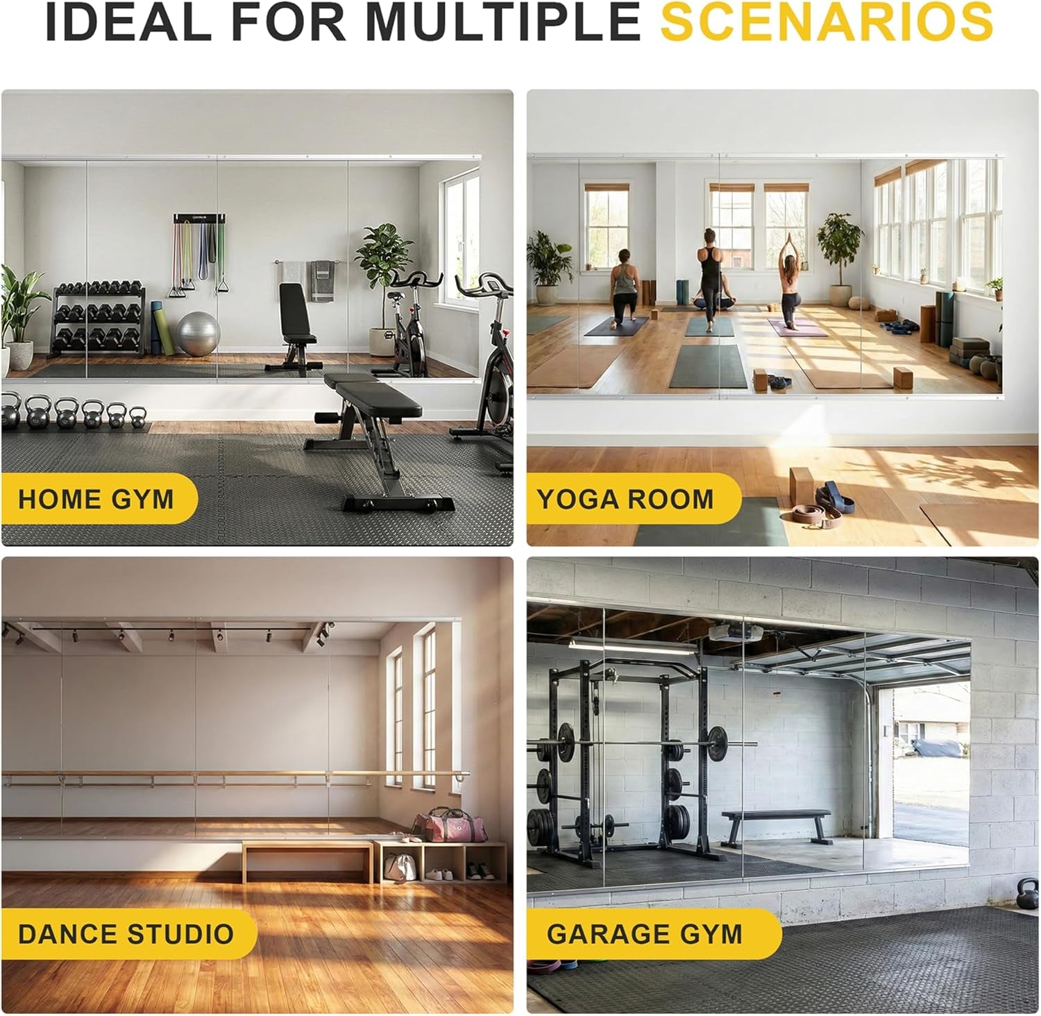 Home Gym Mirror for Wall, 48"X28"-2 PCS Full Length Workout Mirrors, Tempered Glass, HD Reflection, Large Frameless Body Mirror for Home Gym, Garage, Yoga, Dance, Bedroom(Silver)