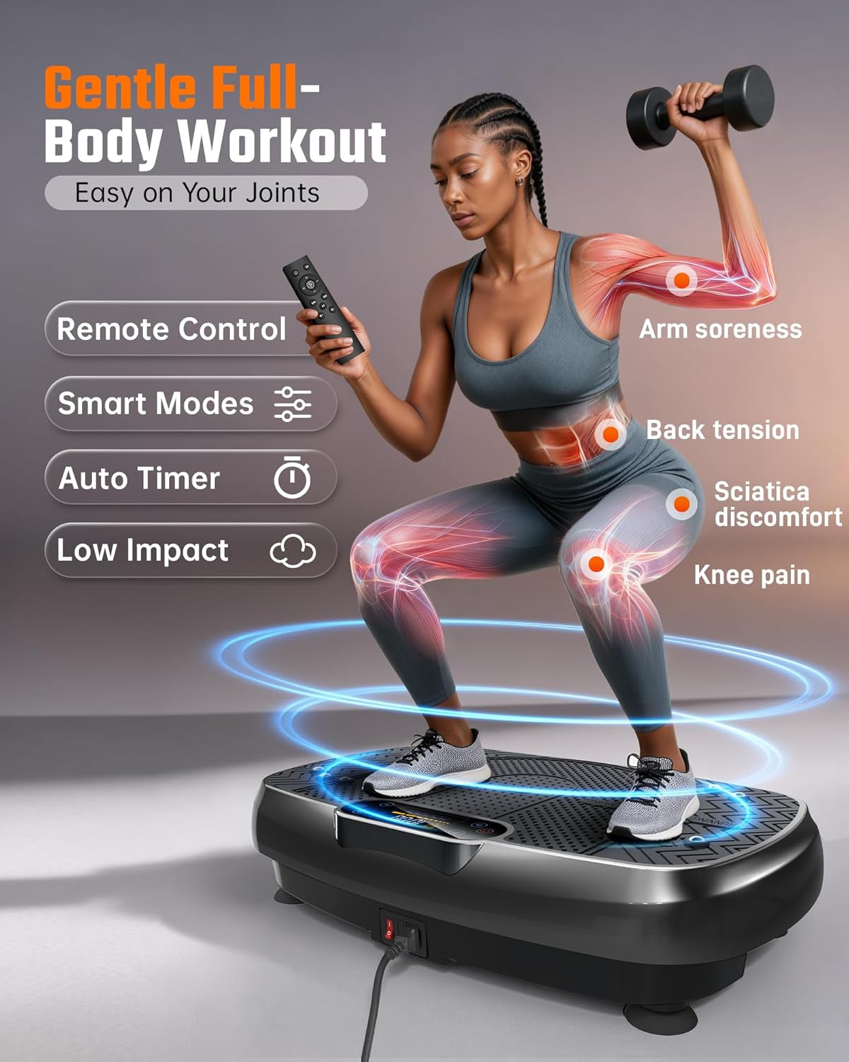 Vibration Plate Exercise Machine, 450Lbs Capacity Full Body Workout Platform, LED Display, Bluetooth Audio, Resistance Bands for Home Gym Office Fitness, Lymphatic Drainage and Weight Loss