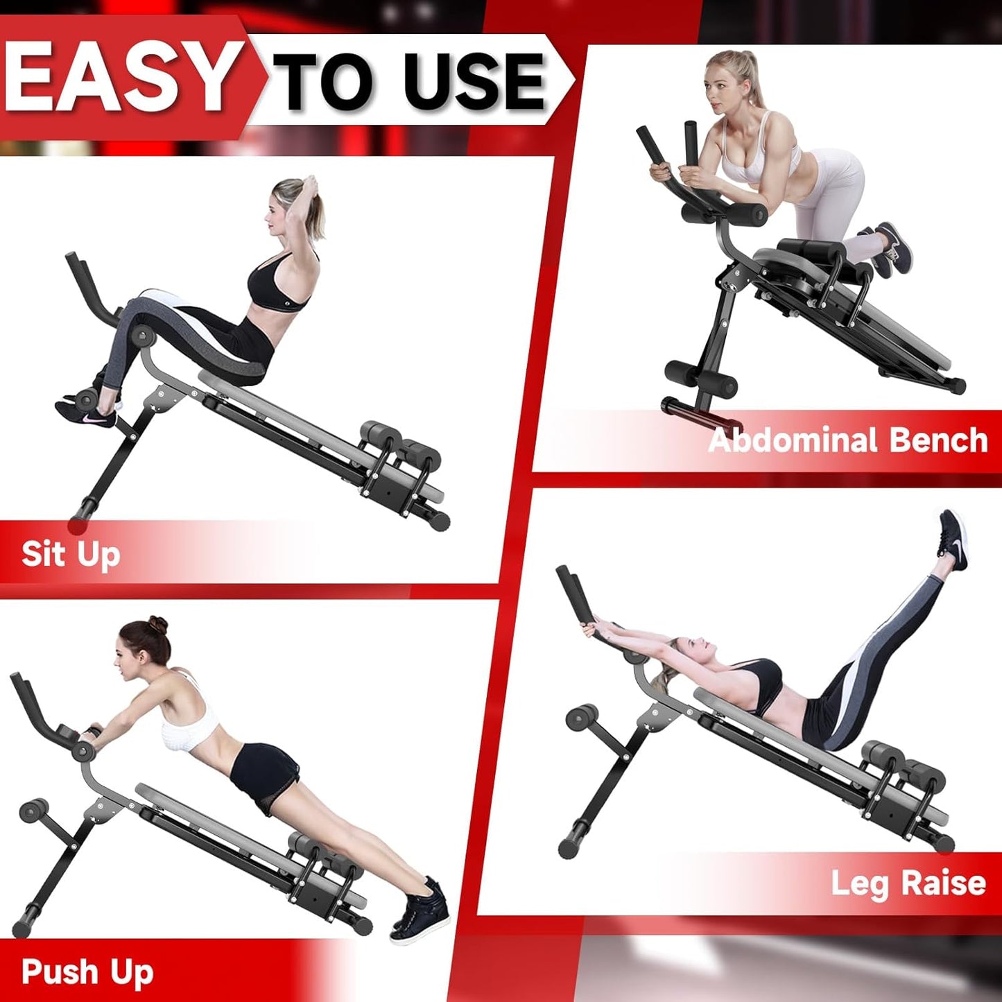Ab Machine, 5-In-1 Adjustable Ab Workout Bench Core Abdomen Trainer for Stomach Workout, Crunch Machine Exercise Equipment for Home Gym - Sit UP, Push UP, Leg Press, Glider, Roman Chair, 330Lbs Capacity