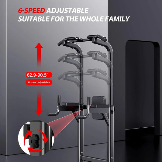 Power Tower Adjustable Height Pull up & Dip Station Multi-Function Home Strength Training Fitness Workout Station for Home Gym