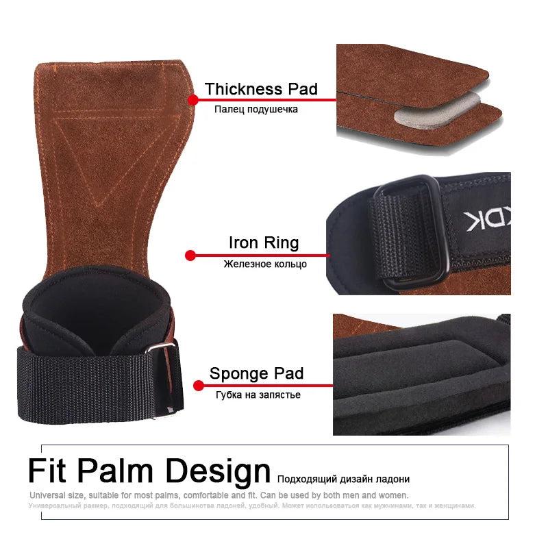 Gym Grips for Men Women Cowhide Palm Guards Weightlifting Fitness Workout Gloves Grips with Wrist Wraps Training Equipment