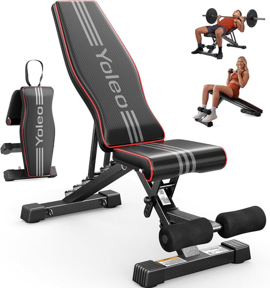 Adjustable Weight Bench for Home Gym, Astm-Certified 827LBS, 98% Pre-Assembled, Foldable Gym Bench with 84 Positions Incline Decline Flat, Wider Seat