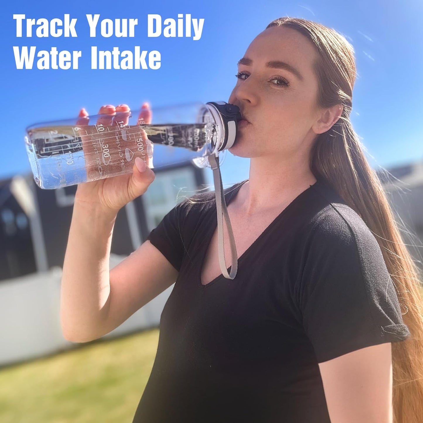 Water Bottle, 32Oz Motivational Sports Water Bottle with Time Marker - Times to Drink - Tritan, BPA Free, Wide Mouth Leakproof, Clear (1 Bottle)