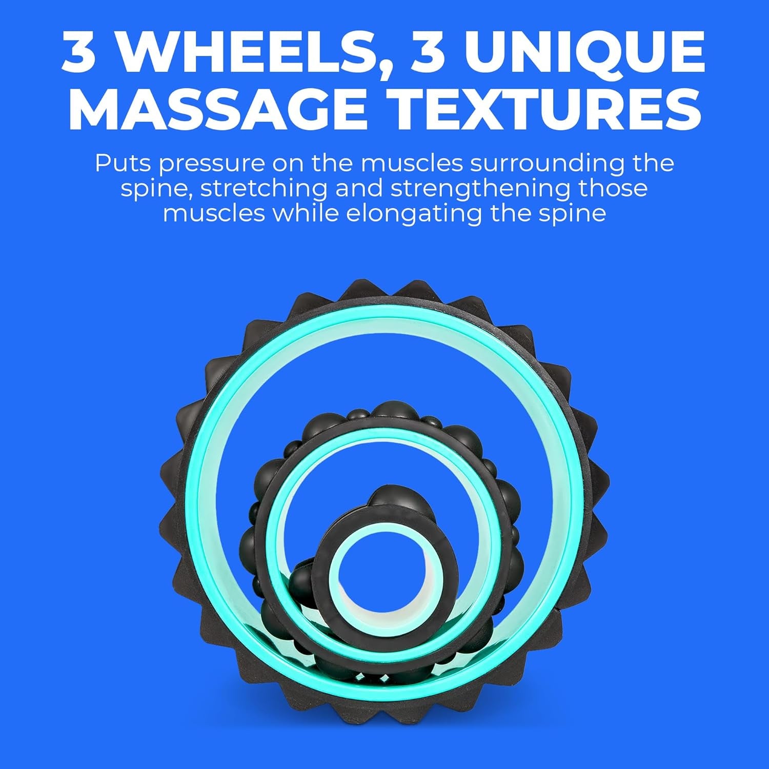 Wheel XR 3P Massage Roller Set - 10” Acupressure, 6” Knot-Kneading Thumb, 4” Neck & Headache Tension Relief, High Density Foam Massage Rollers for Back & Neck Pain, 500Lbs Capacity, Mint